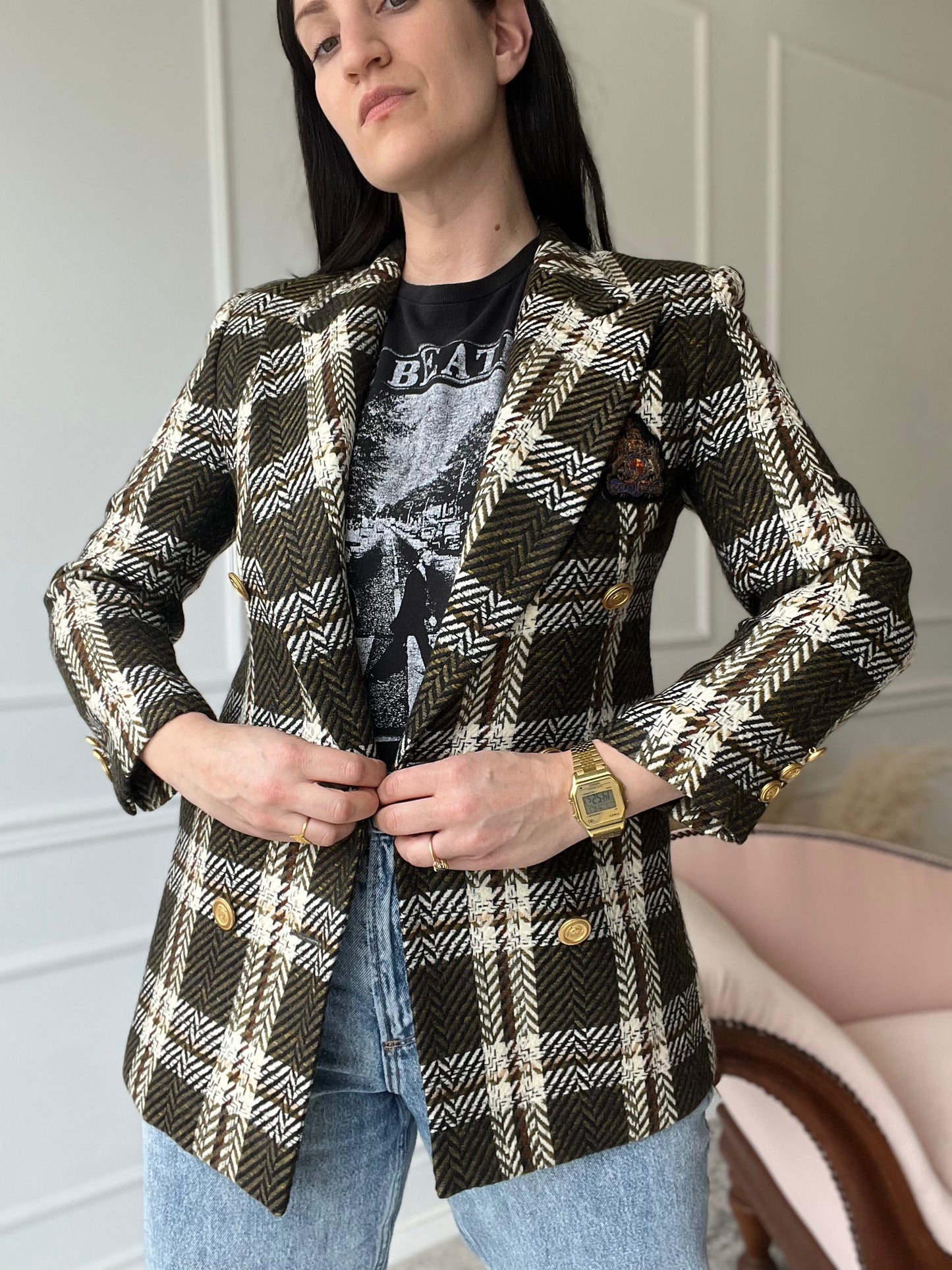 Vintage St. Sophia Paris Tweed Crest Blazer - Size M