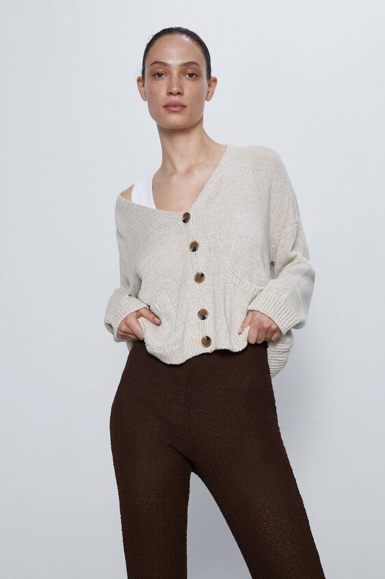 Relaxed Oatmeal Knit Cardigan - Size M