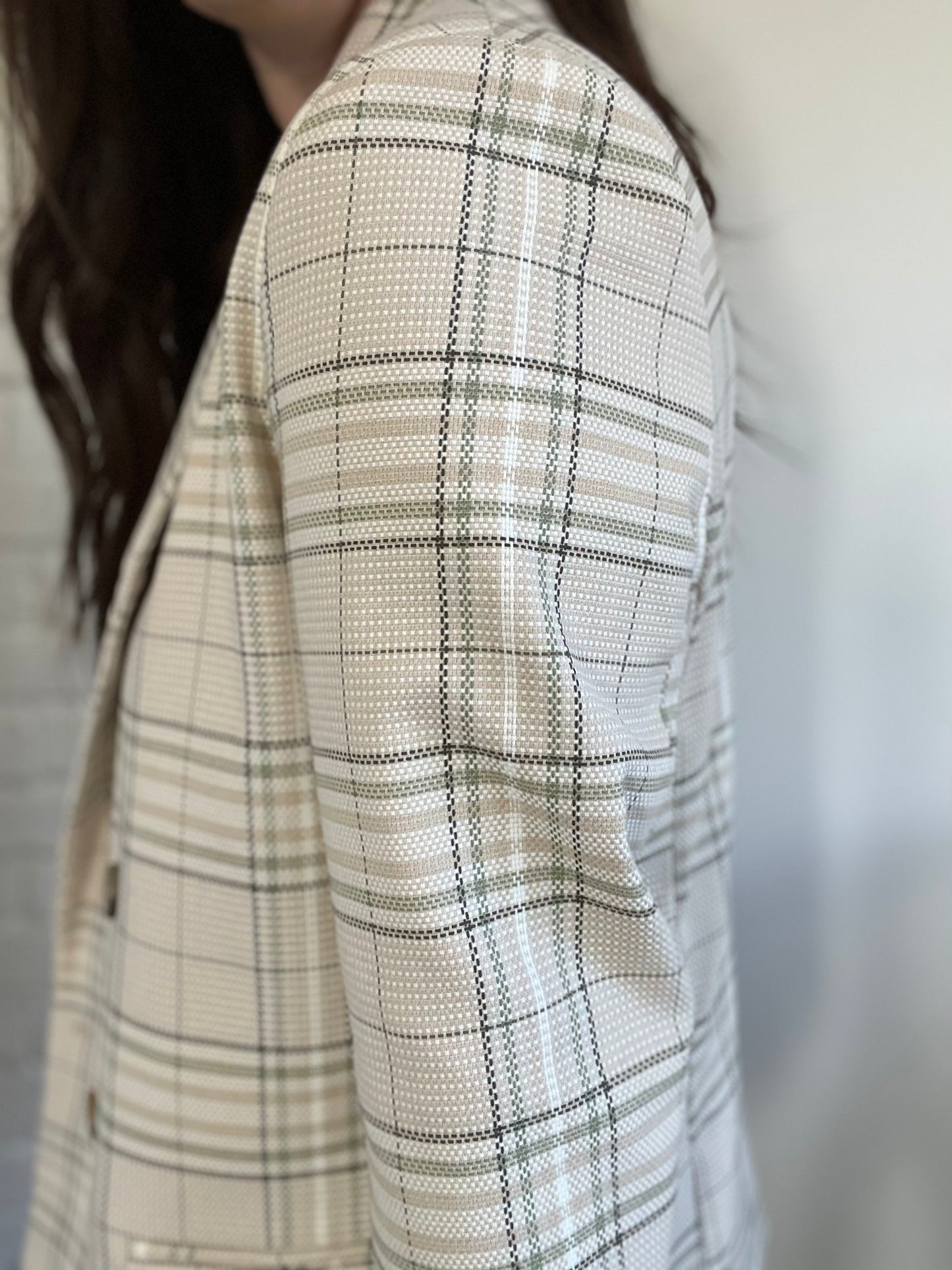 Neutral & Green Plaid Blazer Jacket - Size L