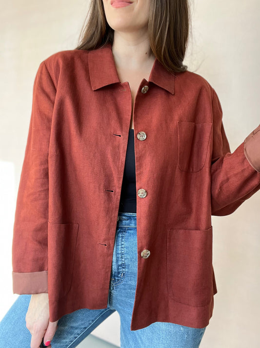 Rusted Copper 100% Linen Jacket - Size XXL