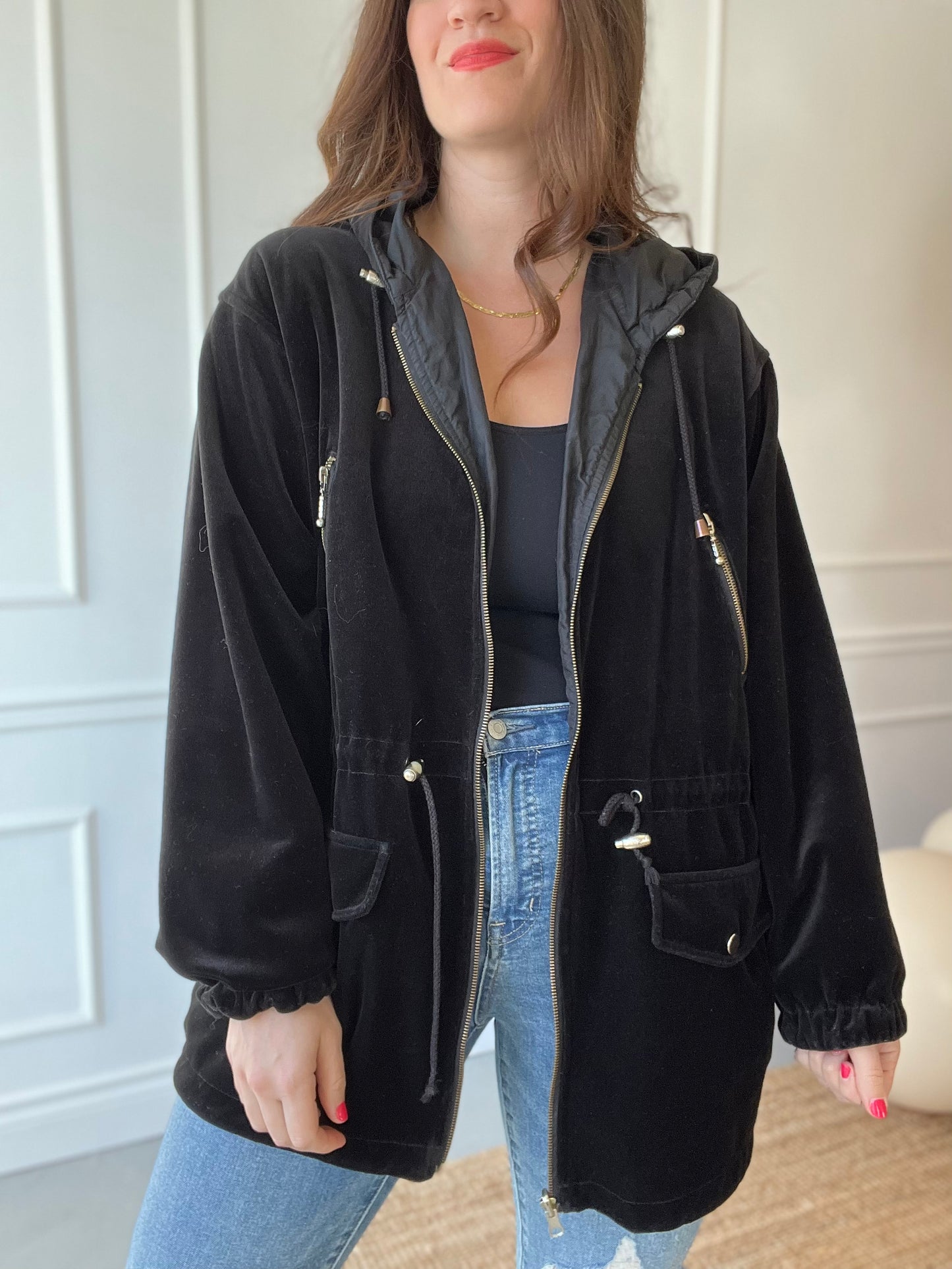 Black Velvet Track Jacket  - Size L