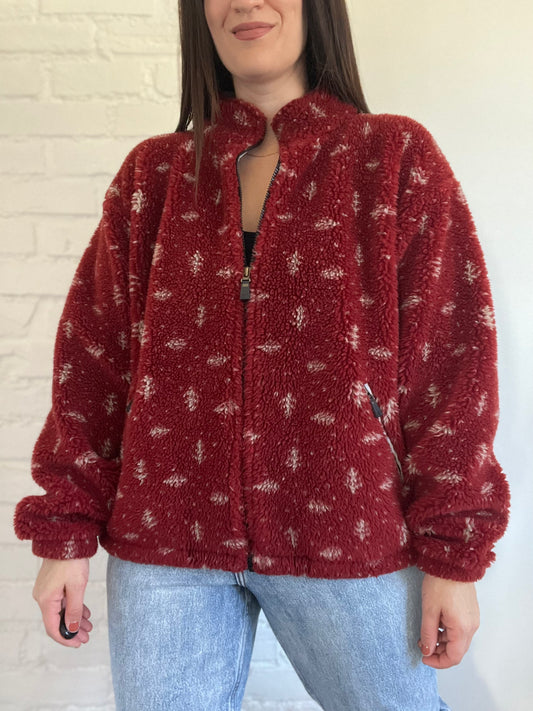 Red & White Fleece Sherpa Jacket - M/L