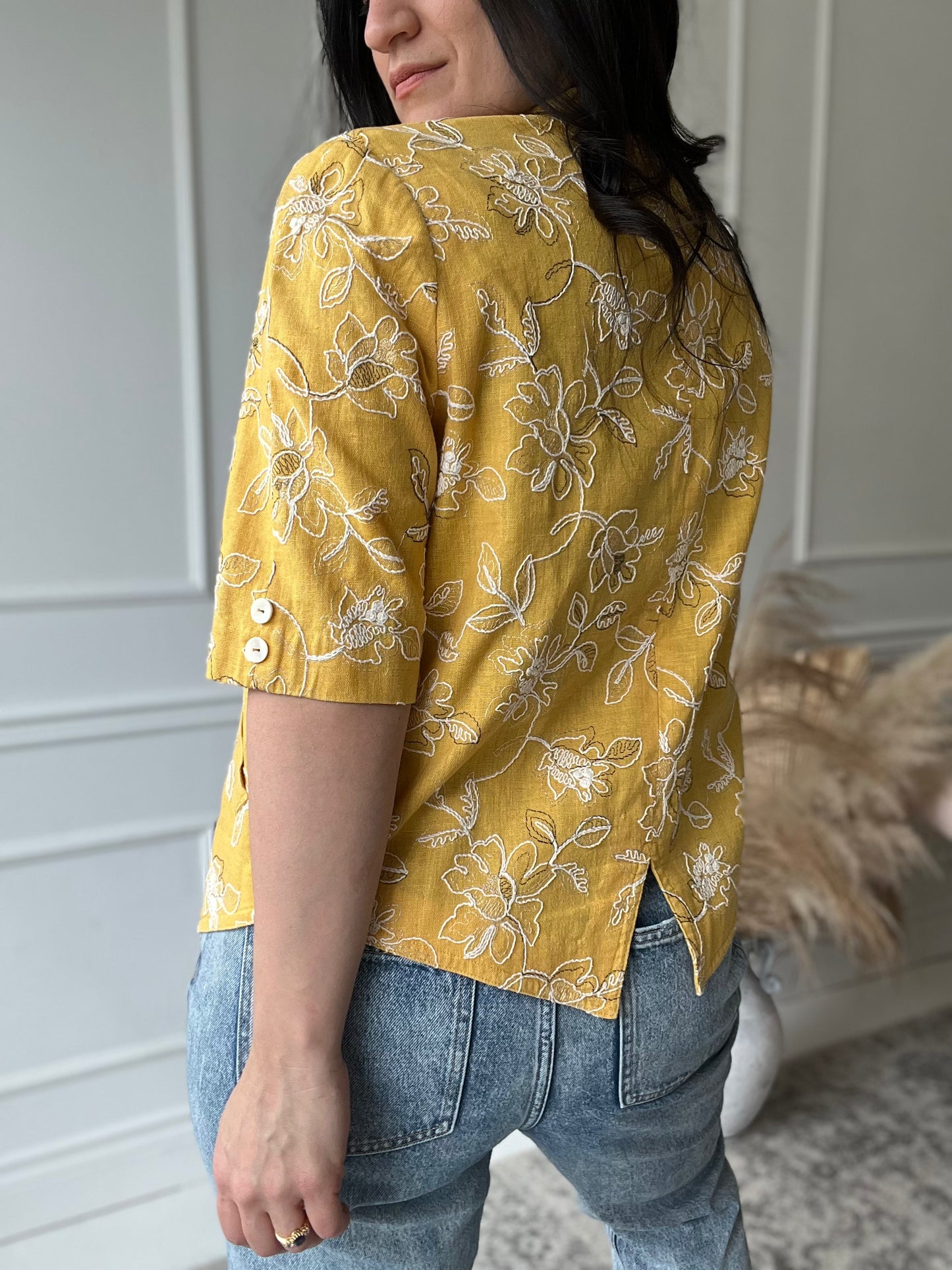 Yellow Embroidered Linen Top - Size M/L
