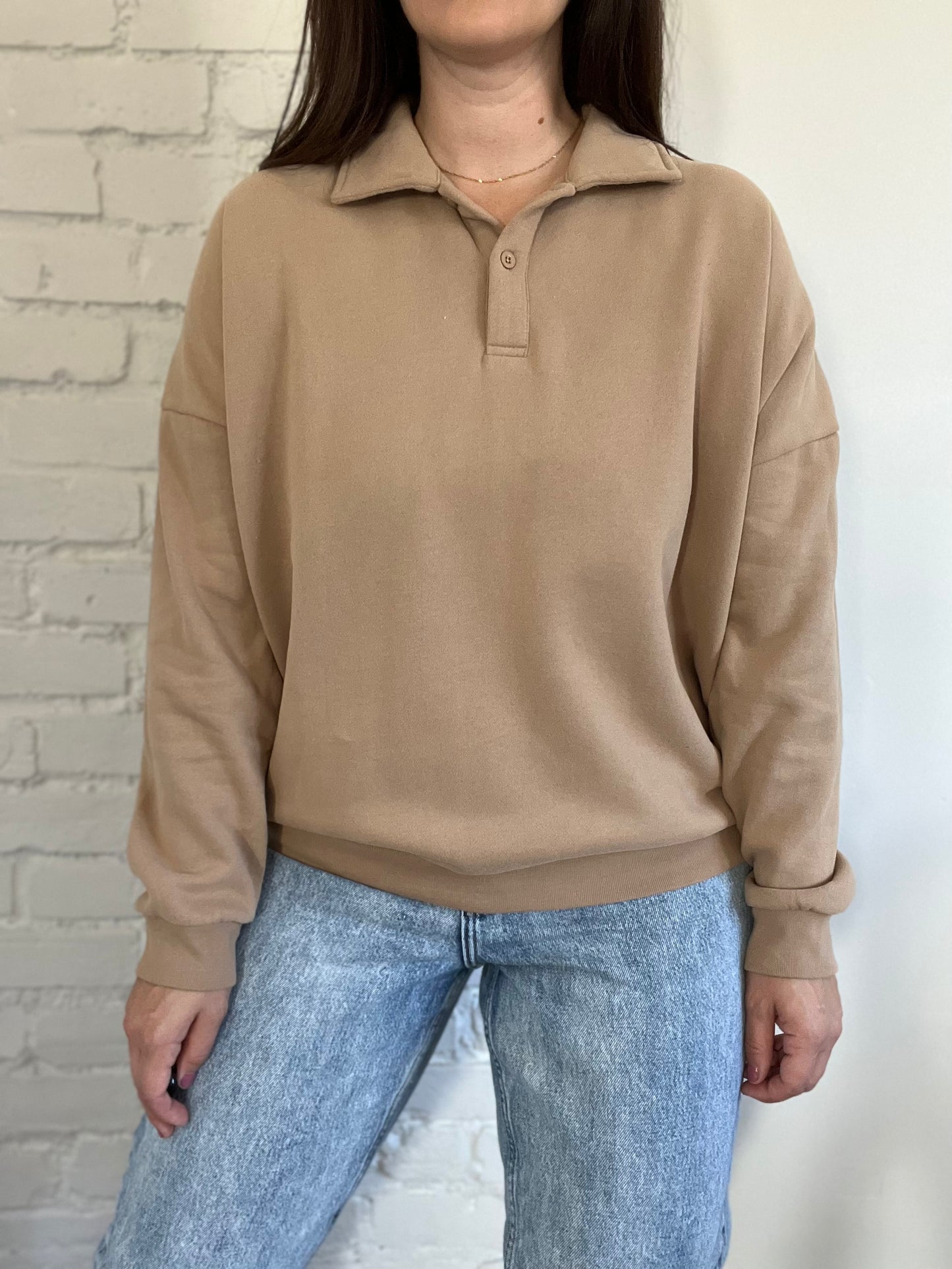 NEW Dark Beige Quarter Zip Sweater - Size S-L