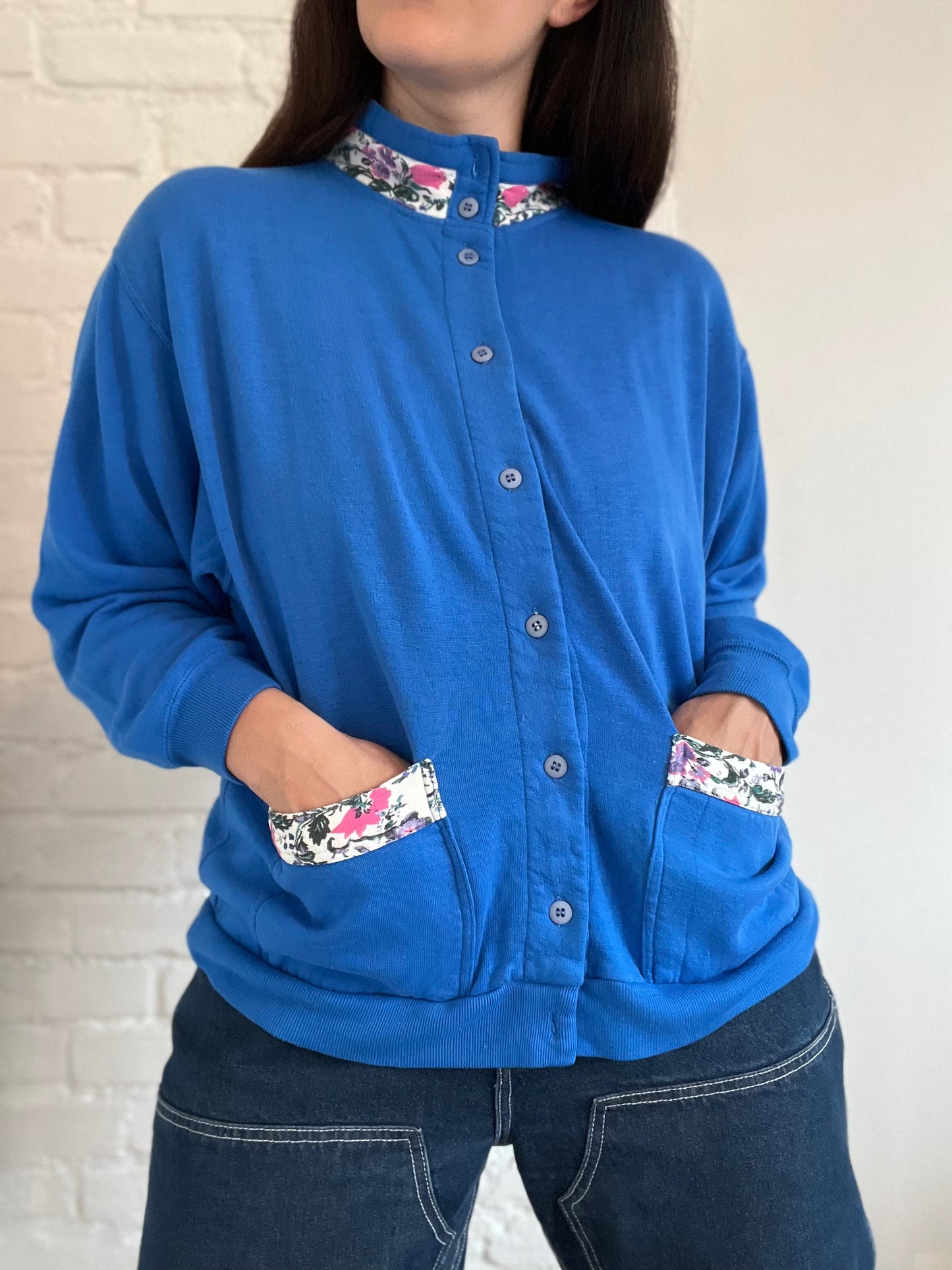 Royal Blue Floral Sweater - Size XL