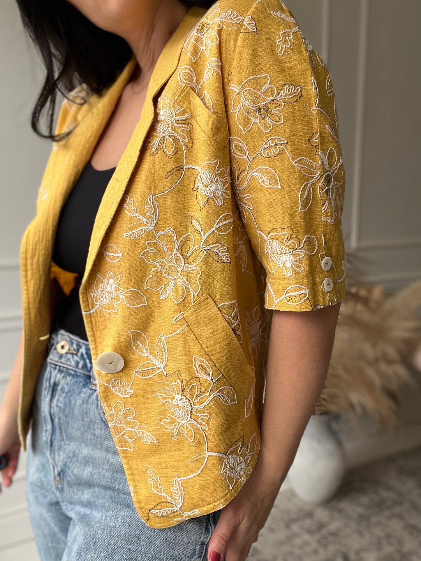 Yellow Embroidered Linen Top - Size M/L
