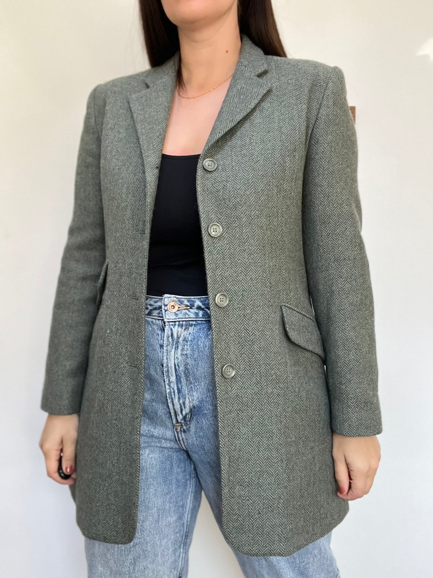 Chevron Sage Long Blazer - Size 8