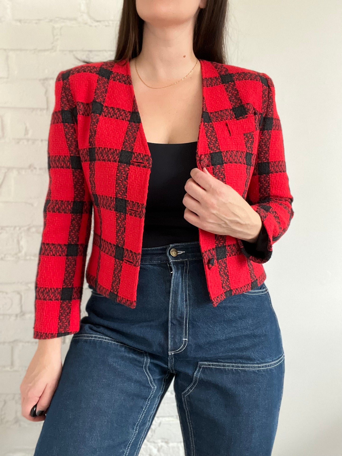 Black & Red Plaid Blazer - S