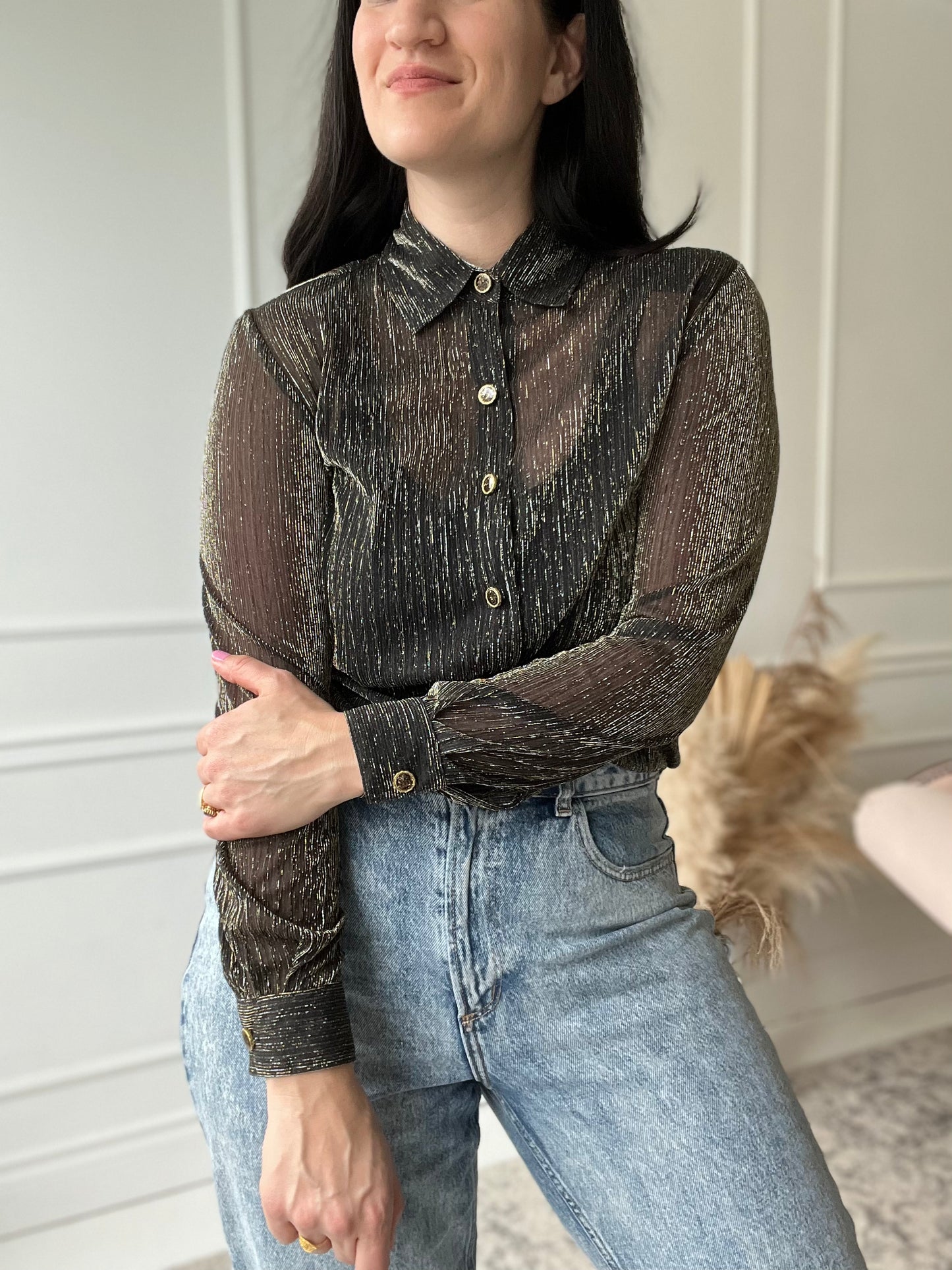 See-Through Metallic Black Shirt  - Size M