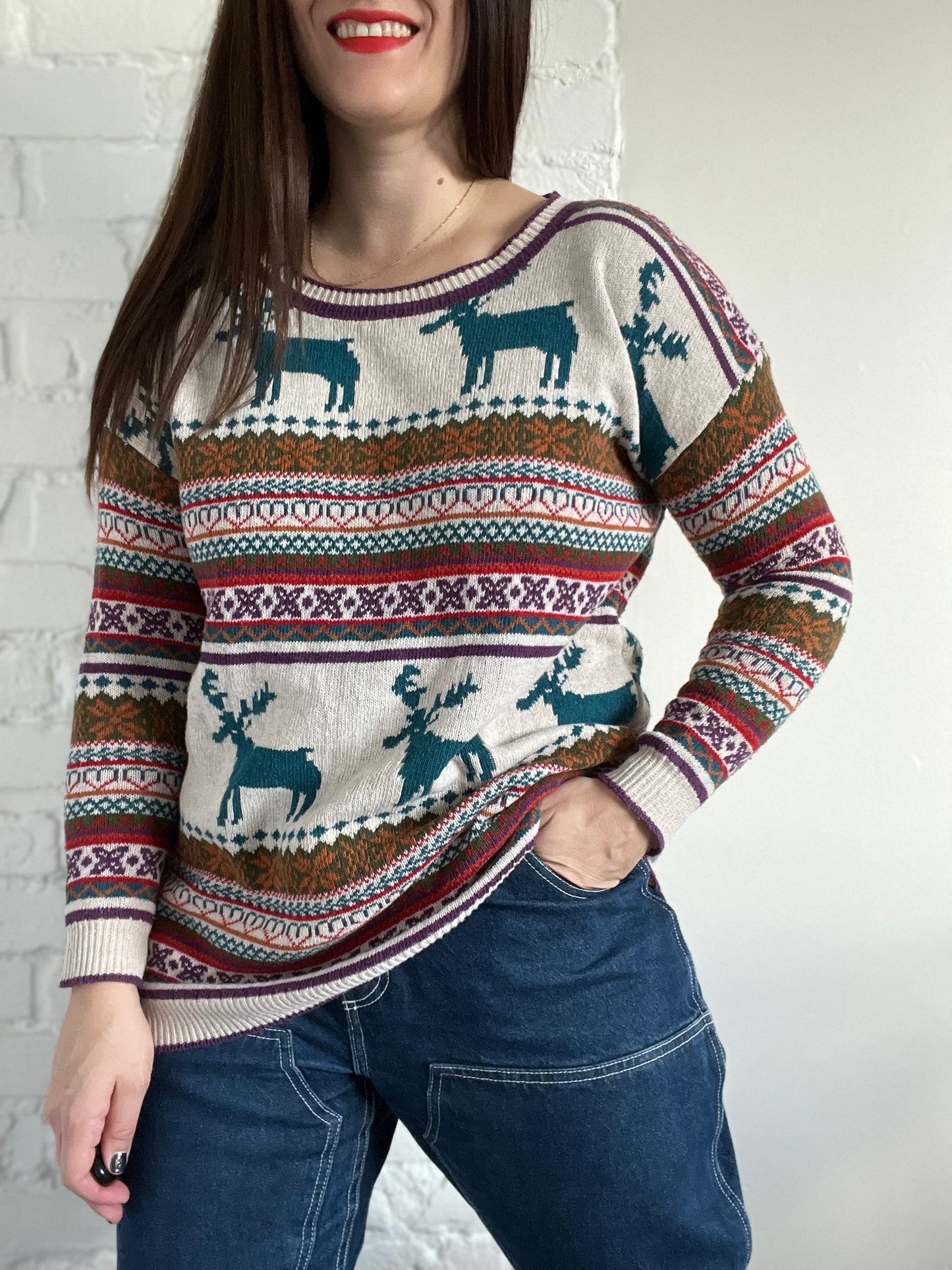 Rainbow Reindeer Sweater - S/M