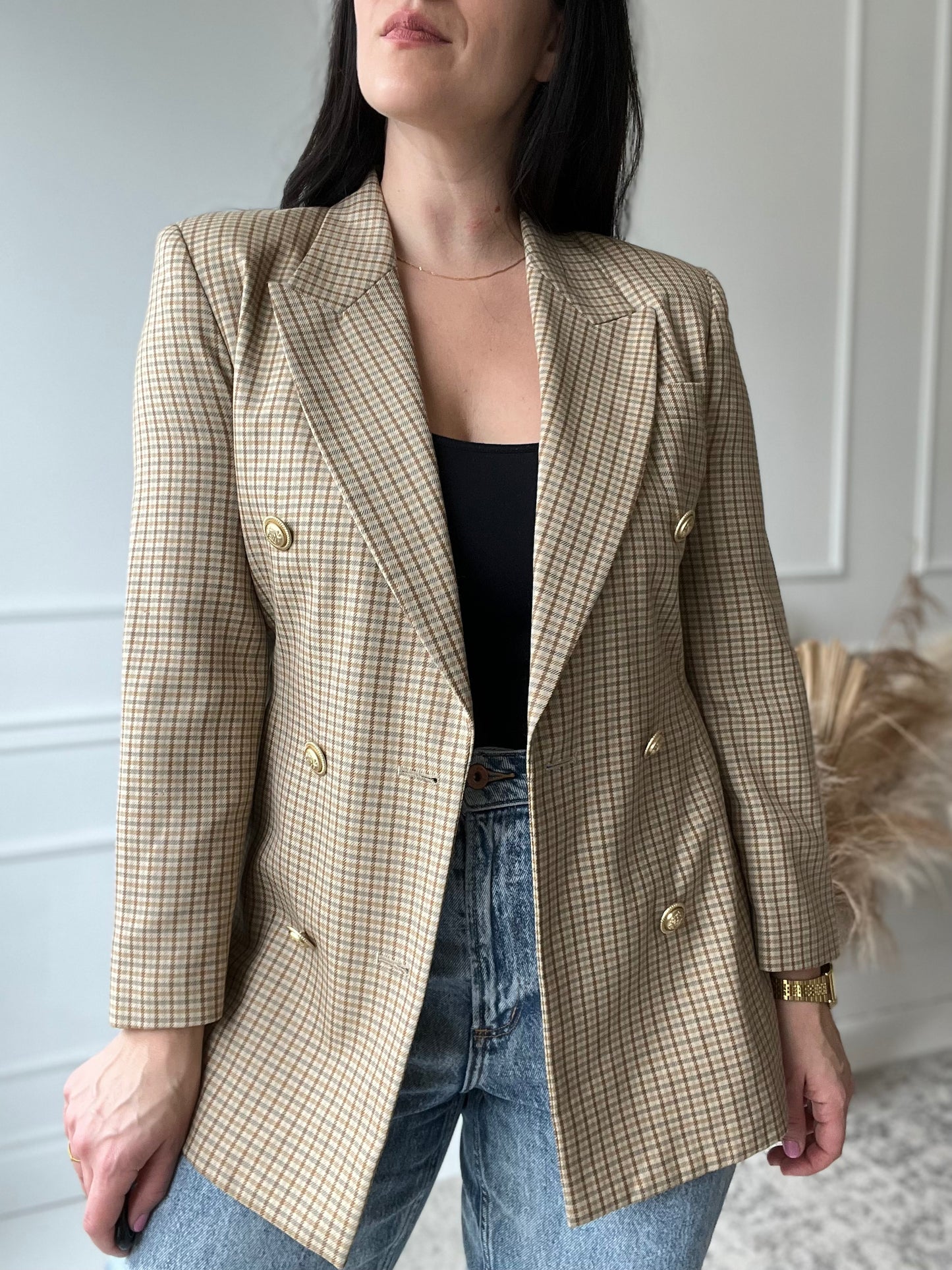 Golden Check Blazer - M