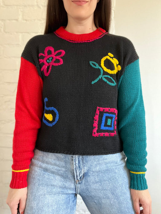 Colour Block Knit Sweater - M