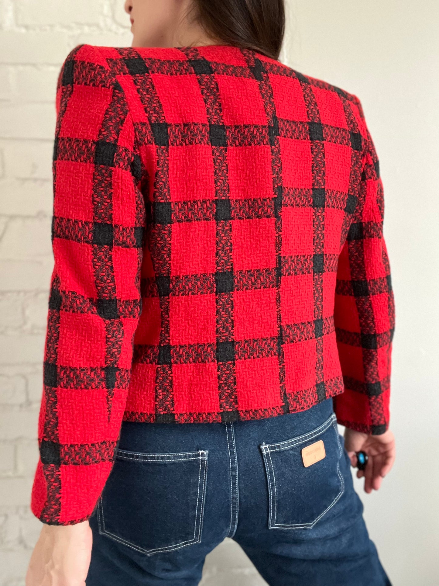 Black & Red Plaid Blazer - S