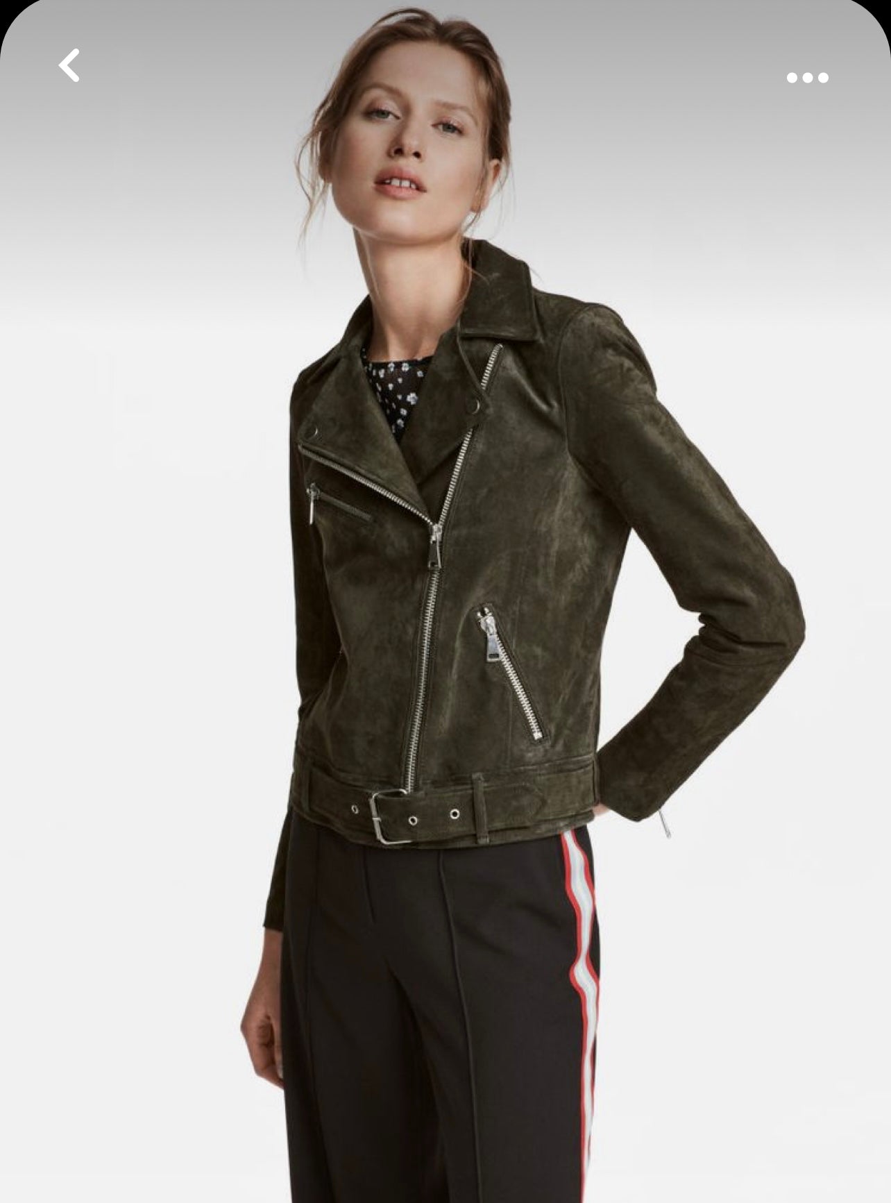 Army Green 100% Leather Suede Moto Jacket - Size 4