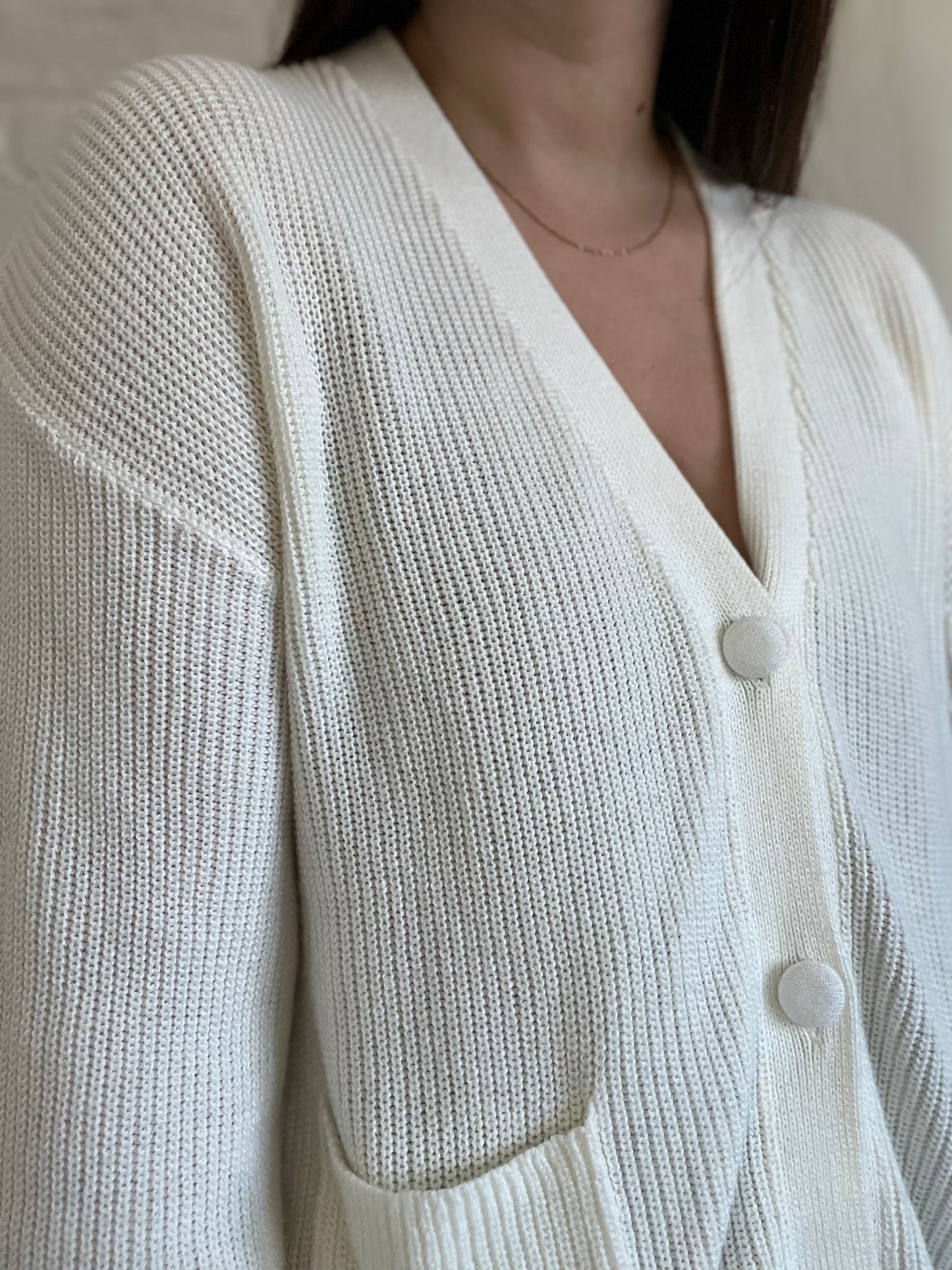 Relaxed White Knit Cardigan - XL