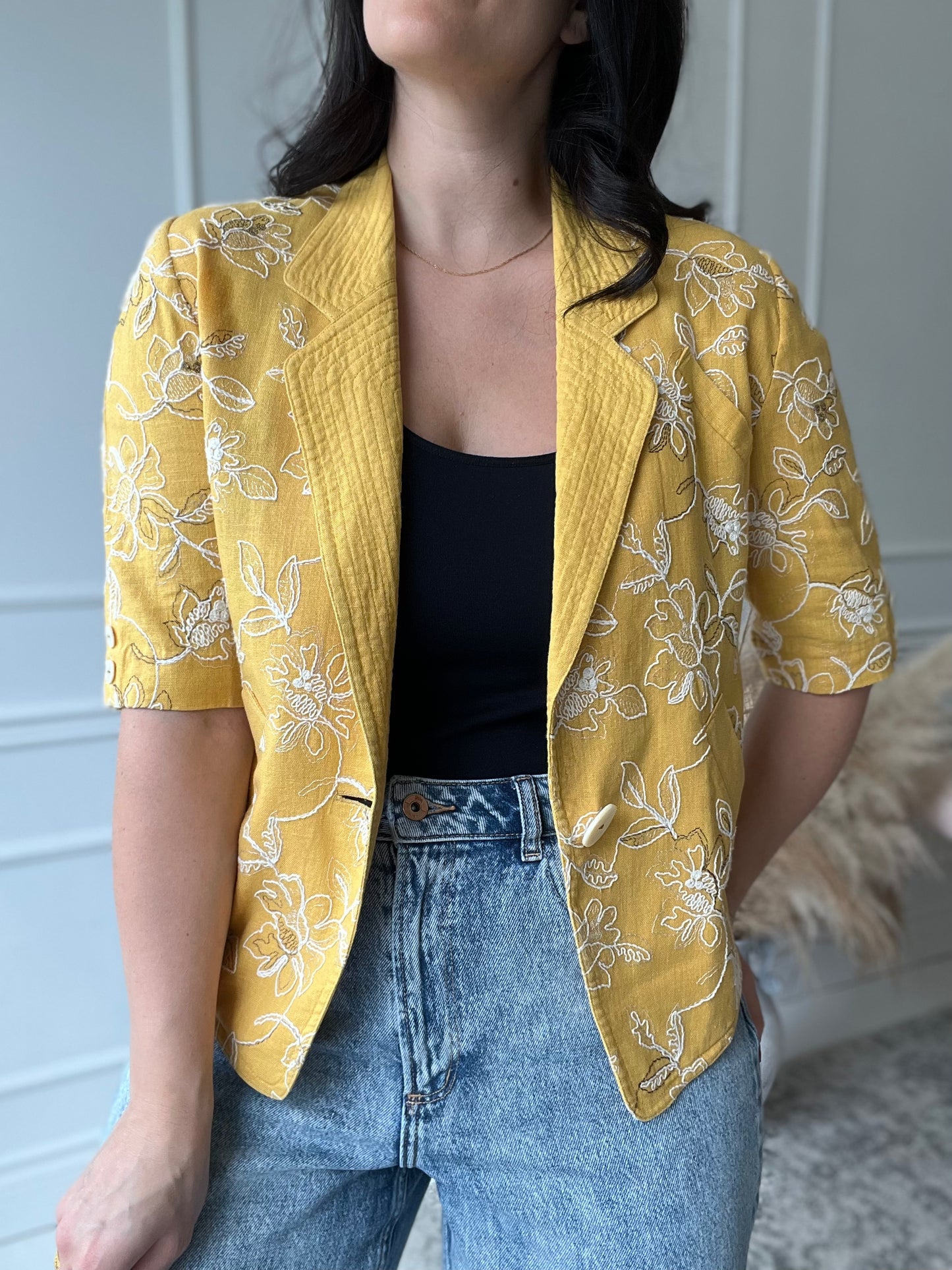 Yellow Embroidered Linen Top - Size M/L