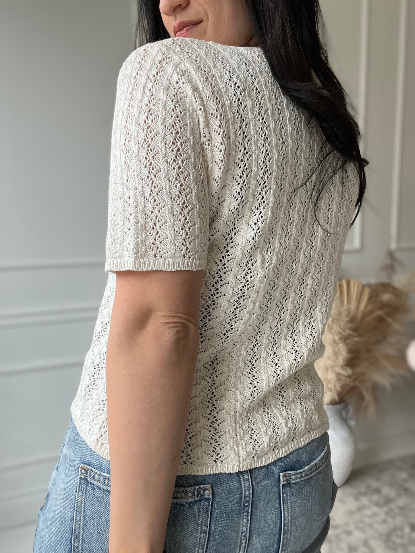 Vintage V-Neck Crochet Top - Size S