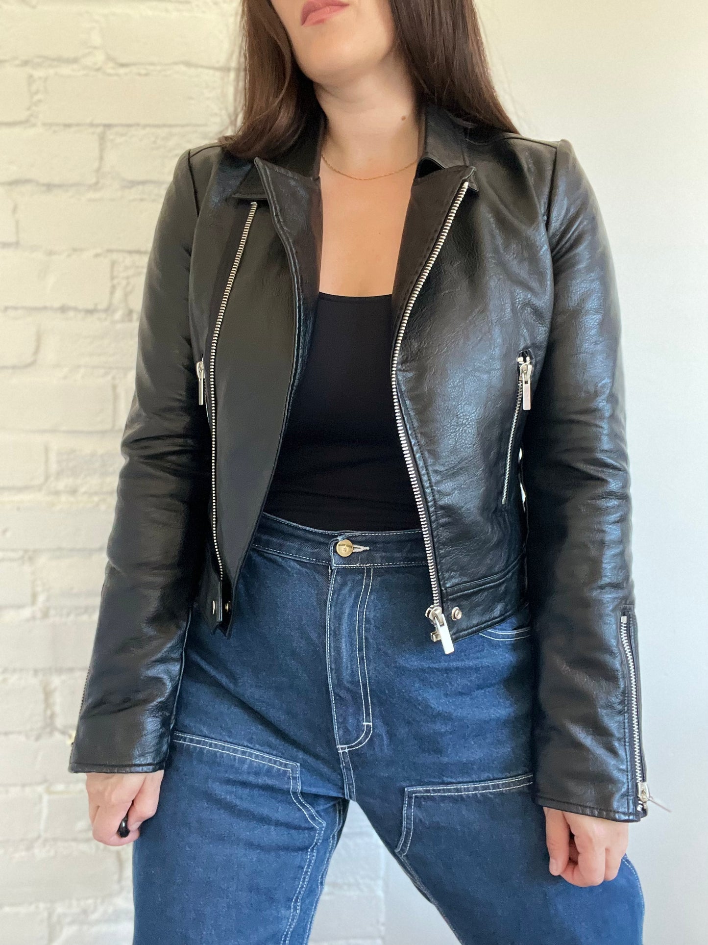 Faux Leather Moto Jacket - Size XS/S