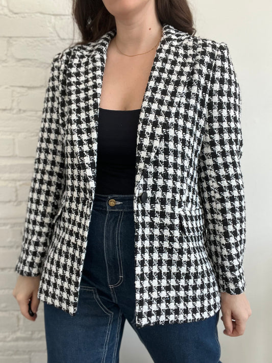 Houndstooth Tweed Blazer - M (Oversized)