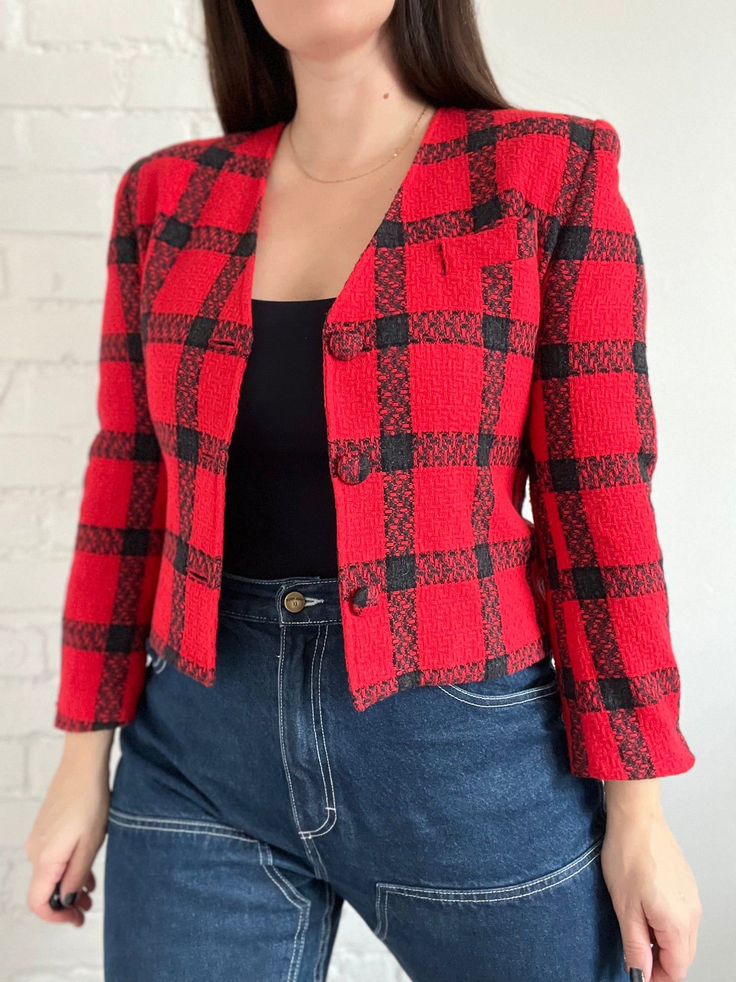 Black & Red Plaid Blazer - S