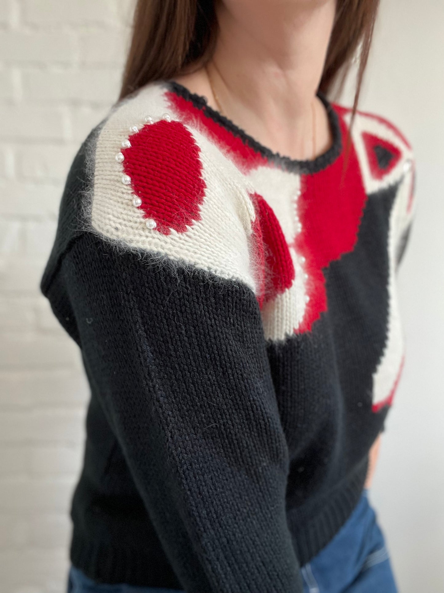 Vintage Holiday Bow Knit Sweater - Size S/M