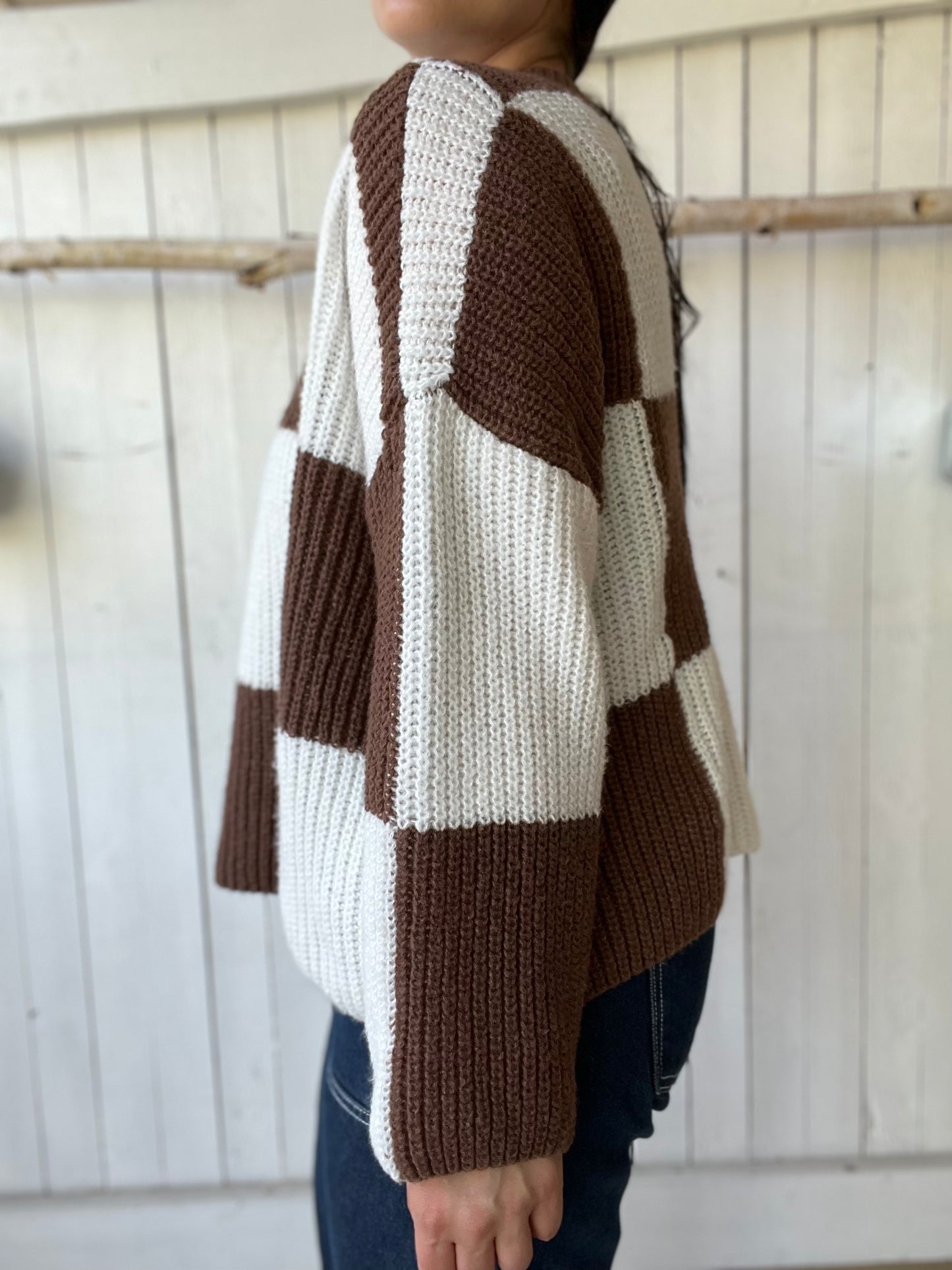 Oversize Block Brown & White Sweater - Size L