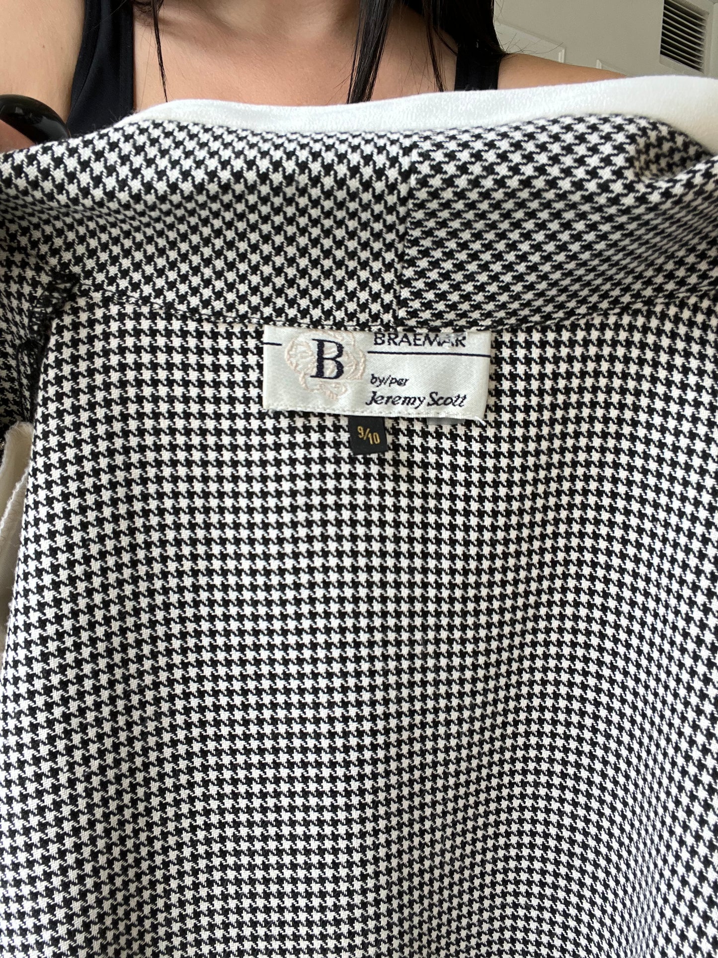 Long Houndstooth Double-Breasted Blazer - Size M