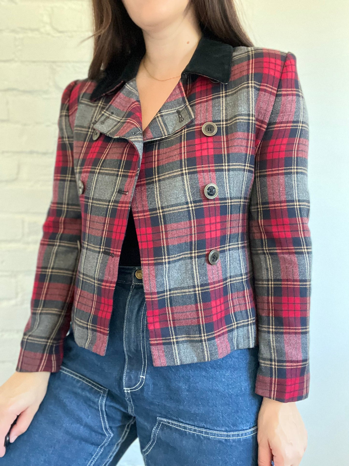Red & Black Plaid Blazer - Size 6