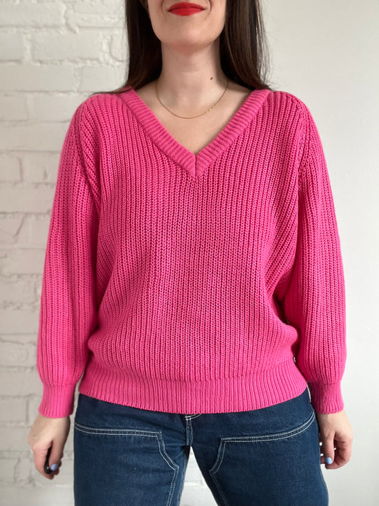 Preppy Pink Knit Sweater - L