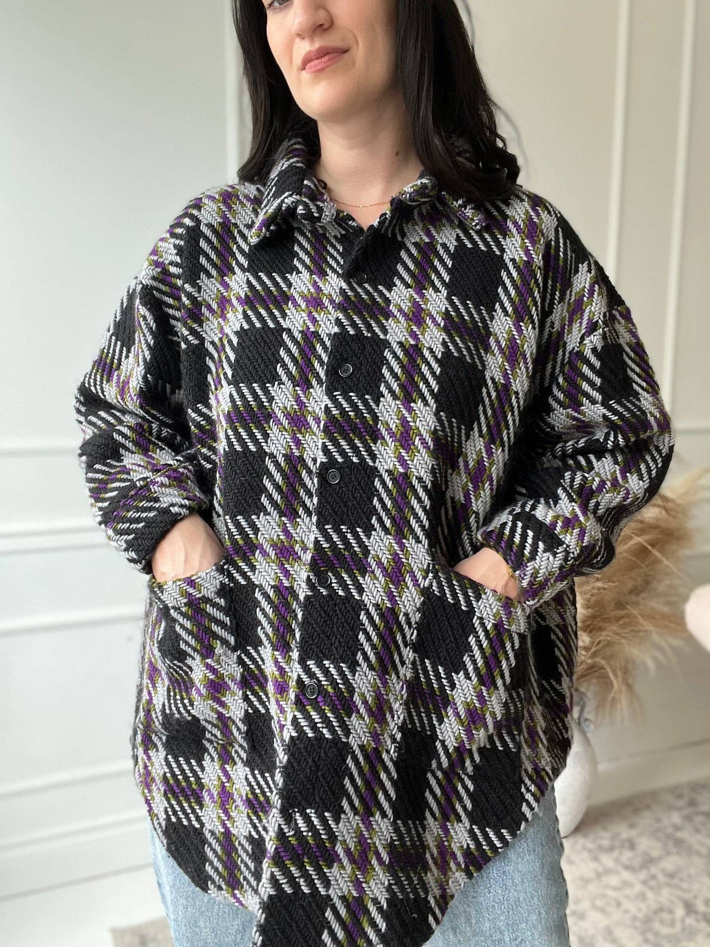 Boxy Fall Tweed Shacket  - Size XL