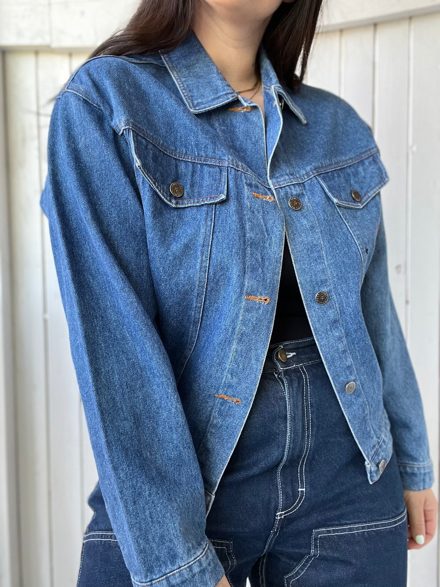 Patched Plaid Denim Jacket - Size M