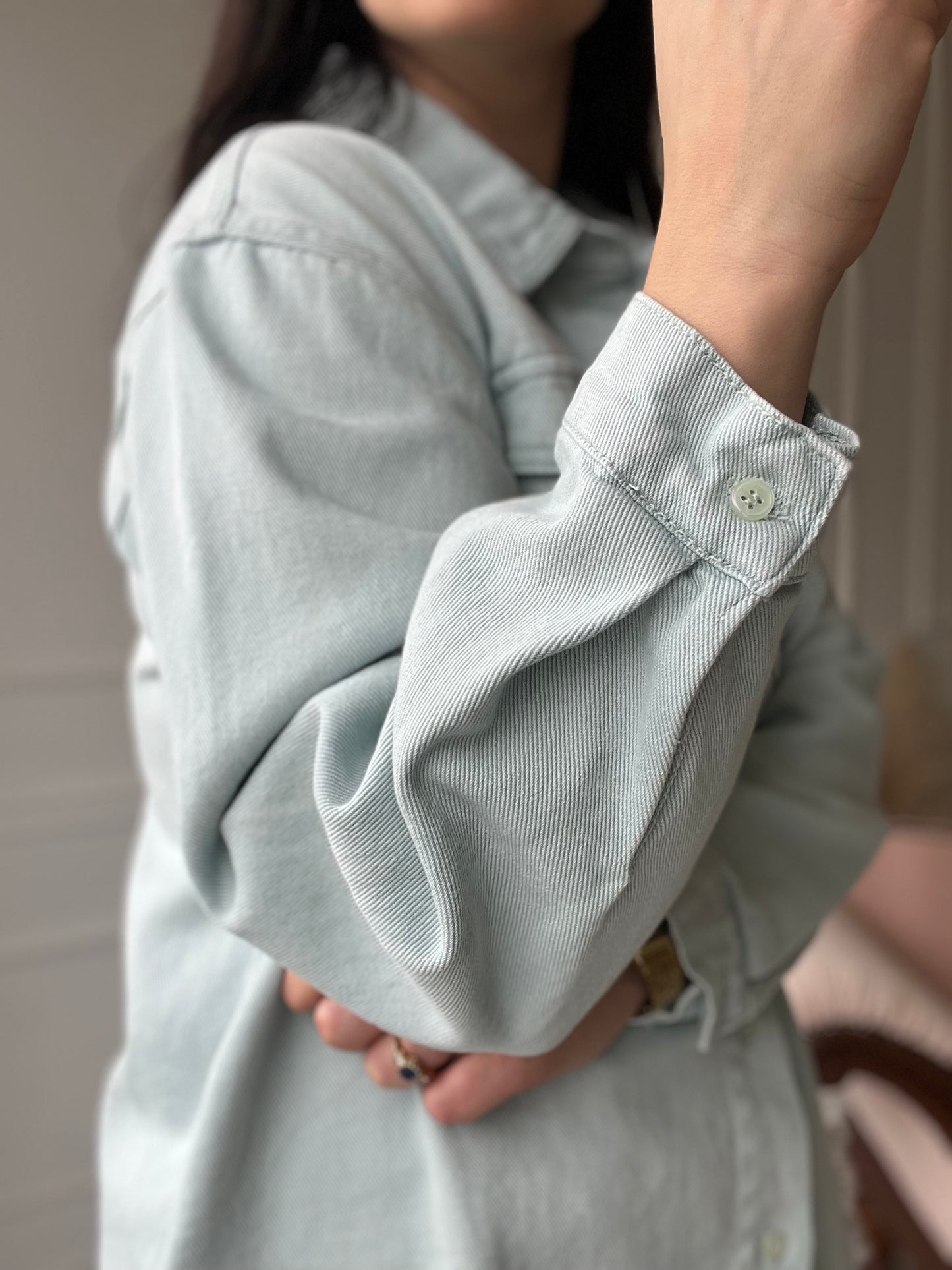 Light Teal Denim Shacket - Size L