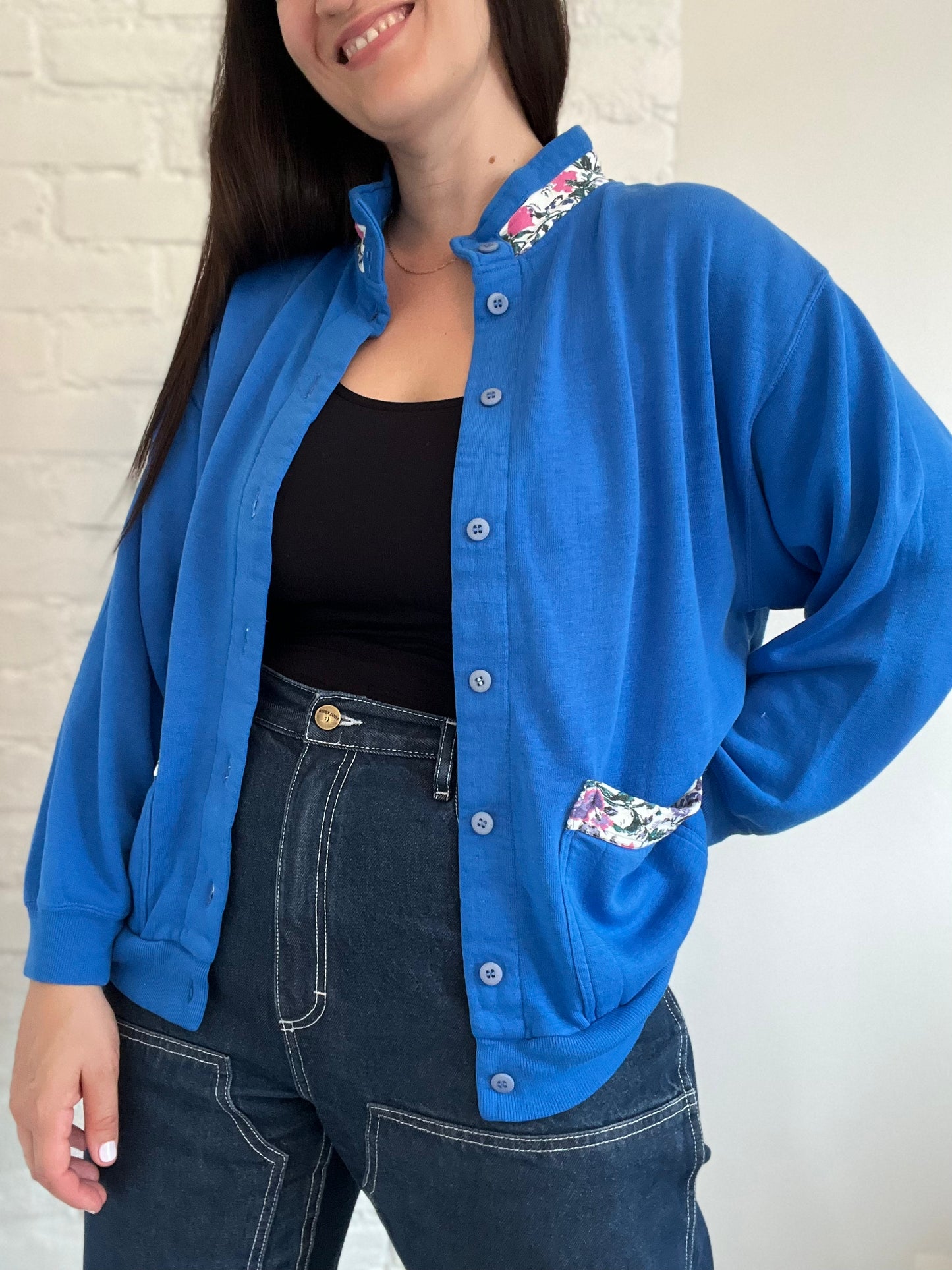 Royal Blue Floral Sweater - Size XL