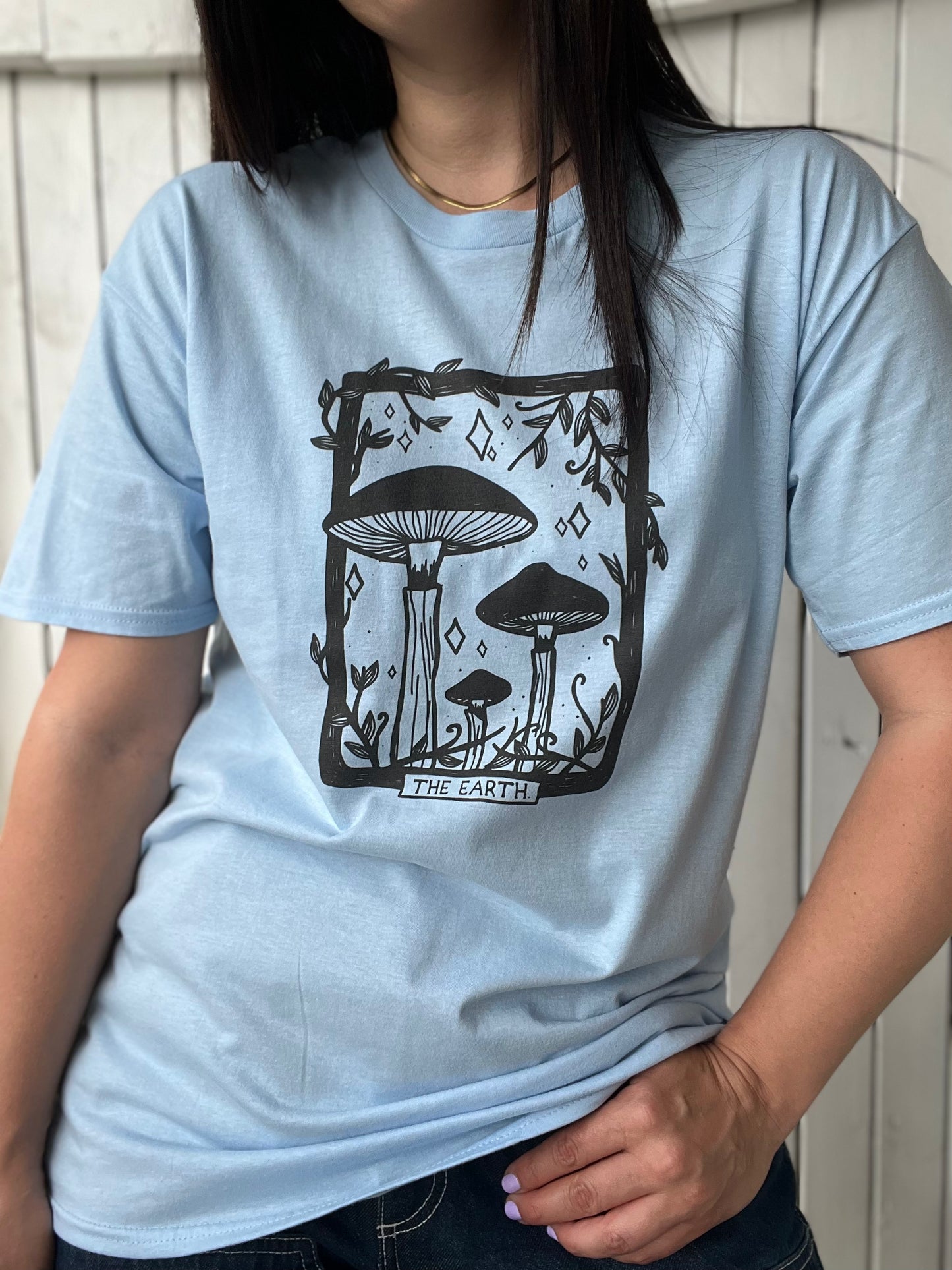 Powder Blue Mushroom Earth Tee - Size XL