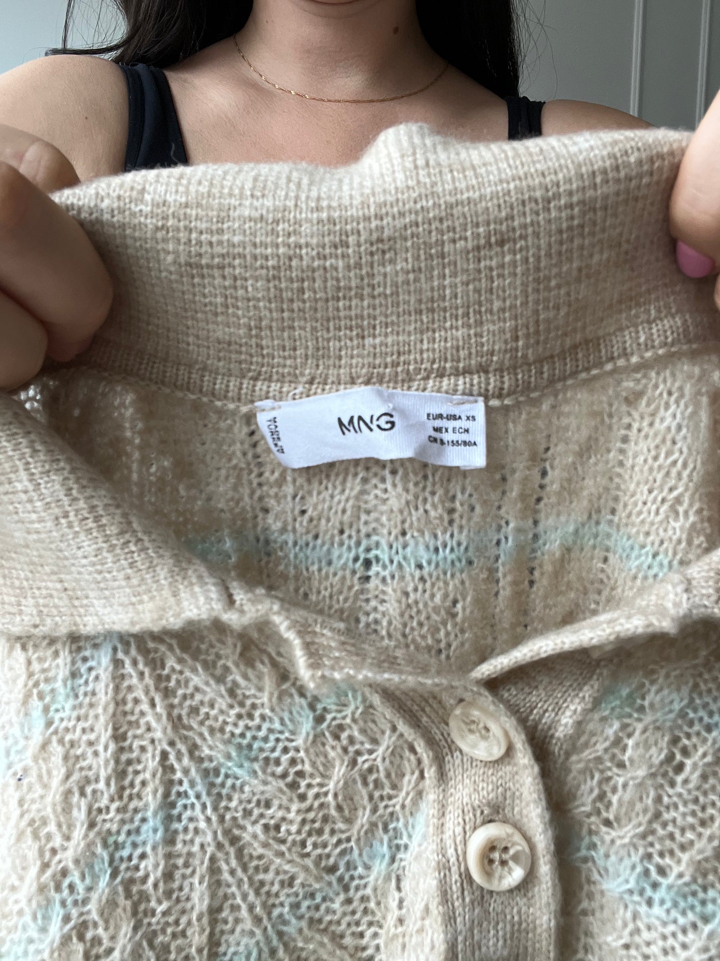 Cropped Cream & Turquoise Knit - Size XS