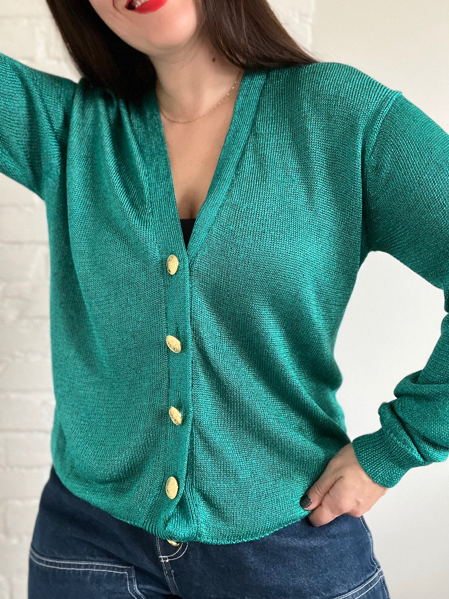 Shimmery Emerald Green Cardigan - M/L