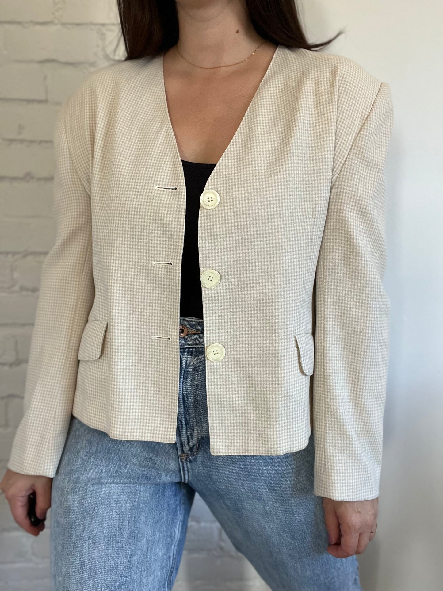 Neutral Gingham Blazer - Size XL