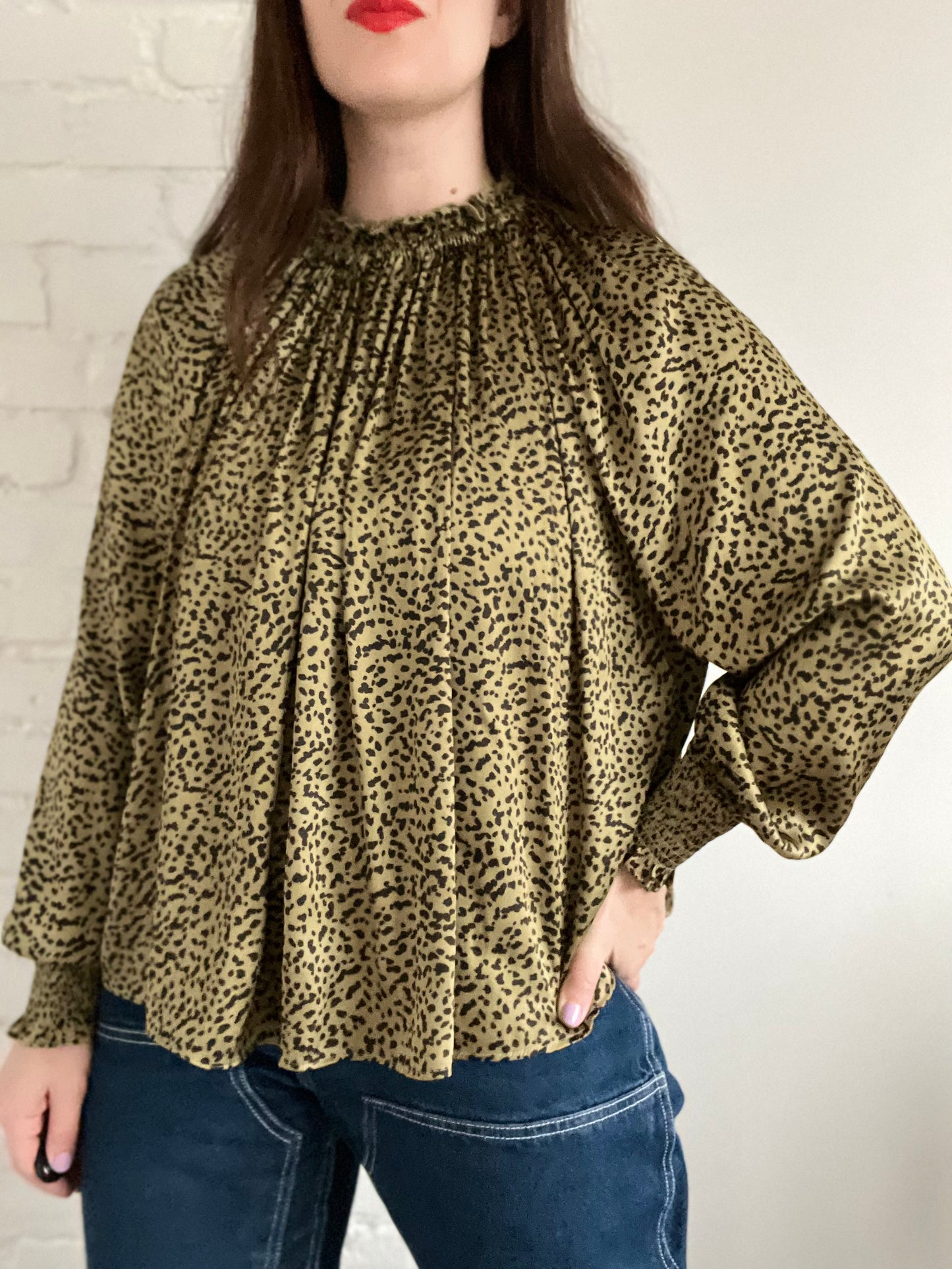 Black & Green Leopard Satin Top - XL