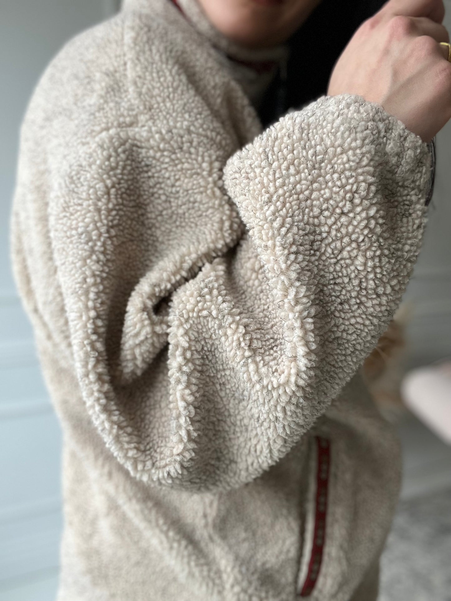 Vintage Beige Sherpa Fleece Jacket - Size XL