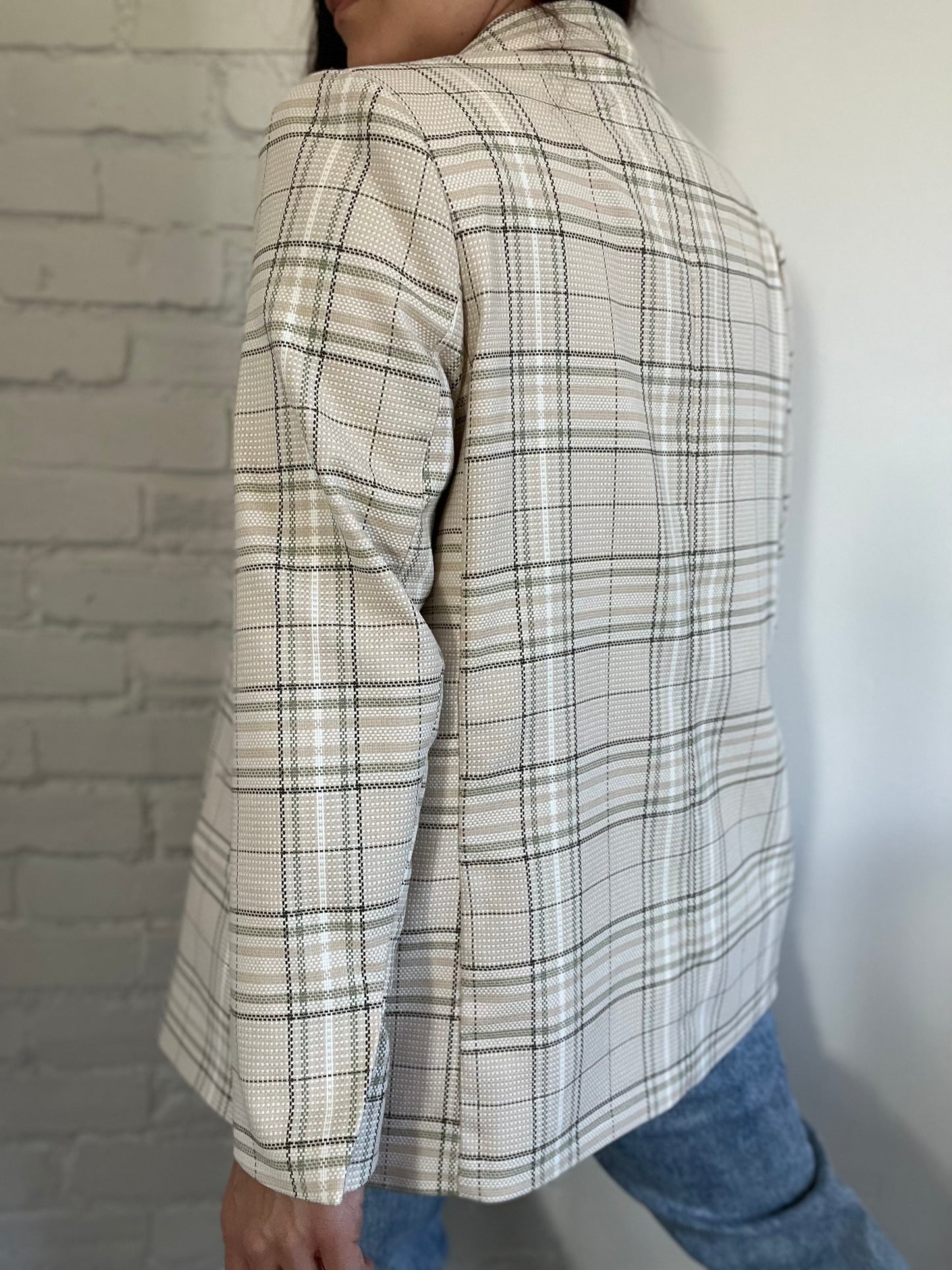 Neutral & Green Plaid Blazer Jacket - Size L
