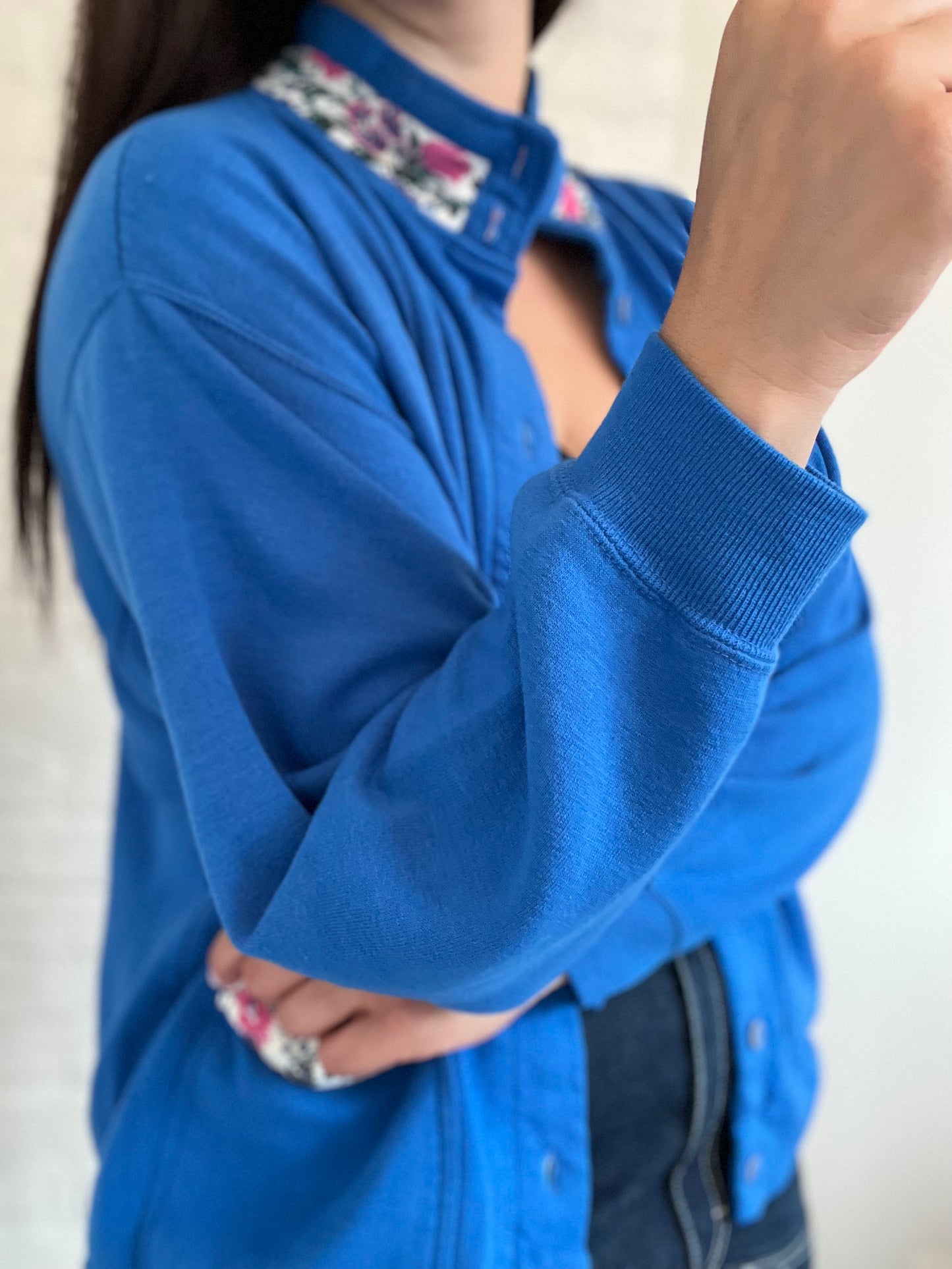 Royal Blue Floral Sweater - Size XL