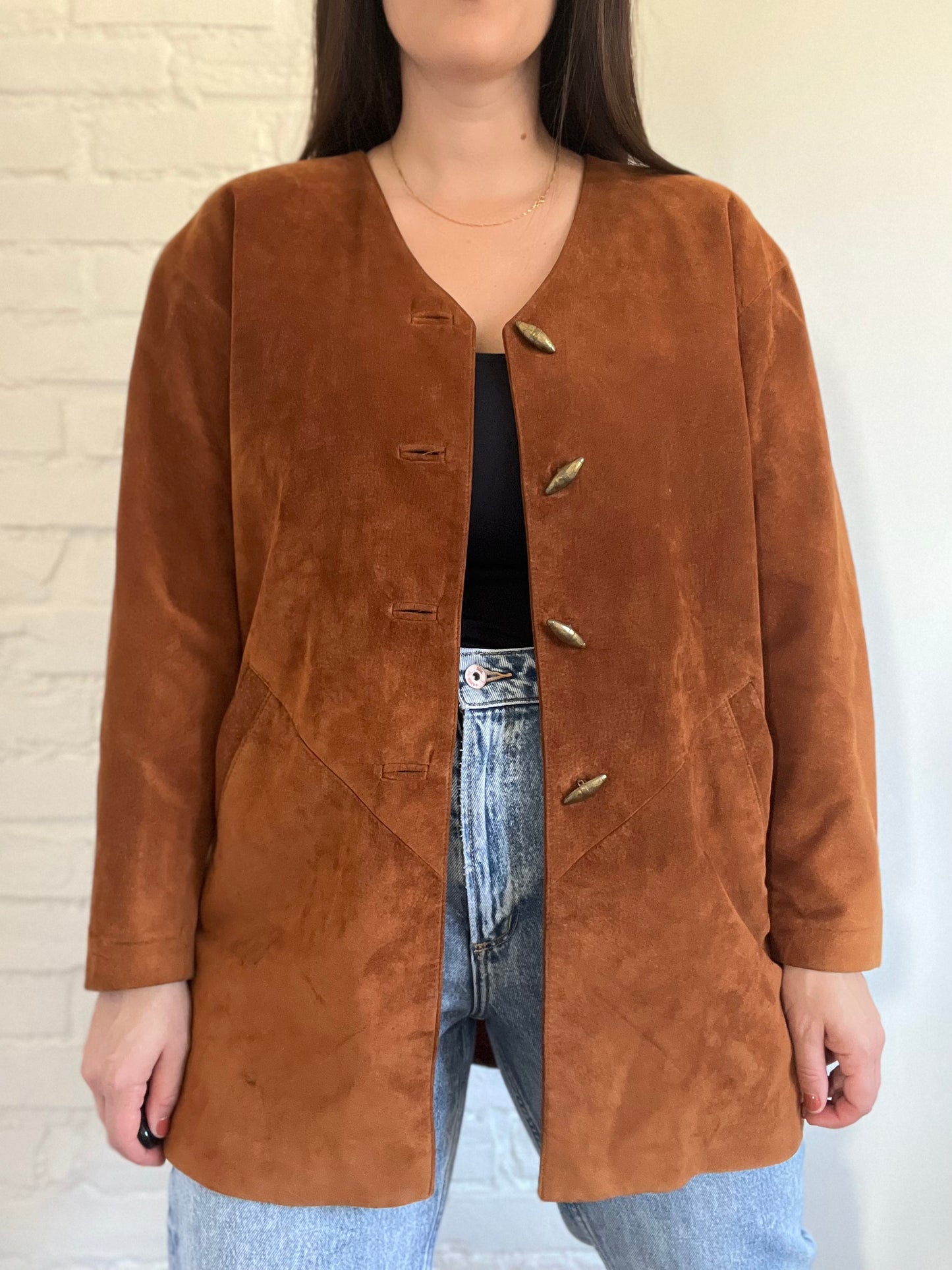 Vintage Brown Suede Jacket - Size S (Oversized)