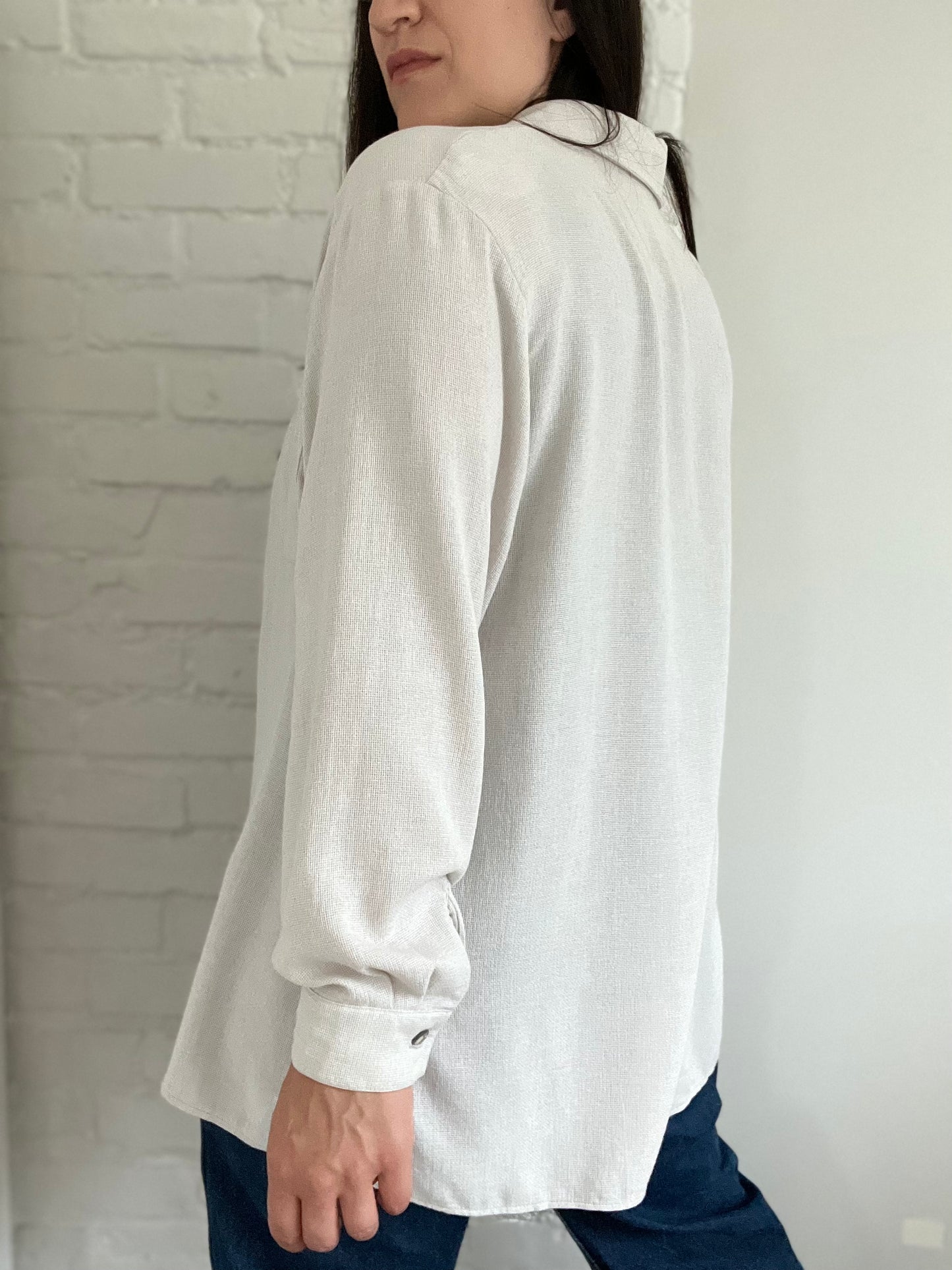 Neutral Waffle Button-Up Shirt - Size L