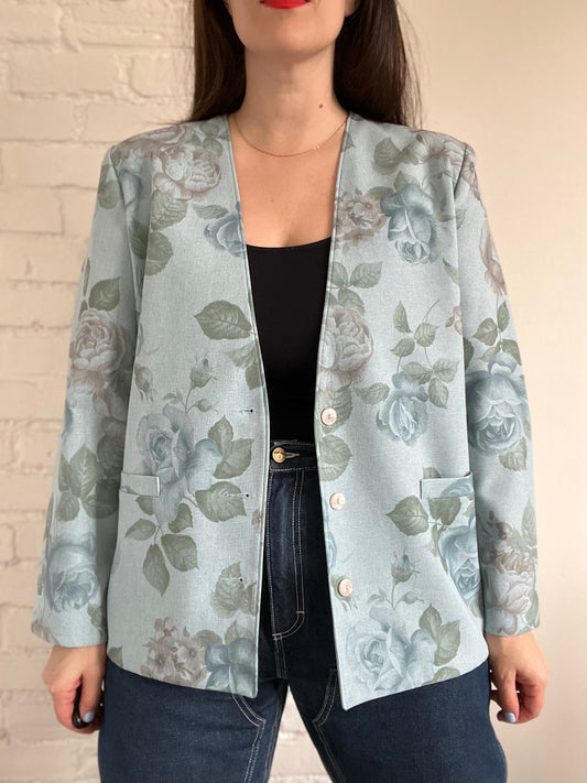 Powder Blue Floral Blazer - M/L