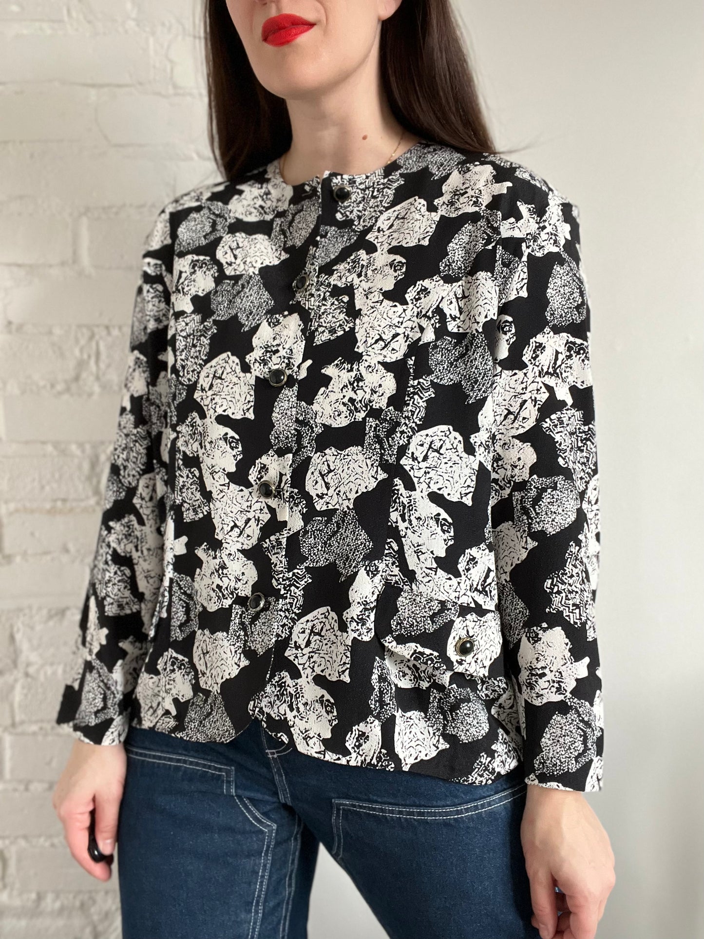 Black & White Abstract Vintage Blazer - XL