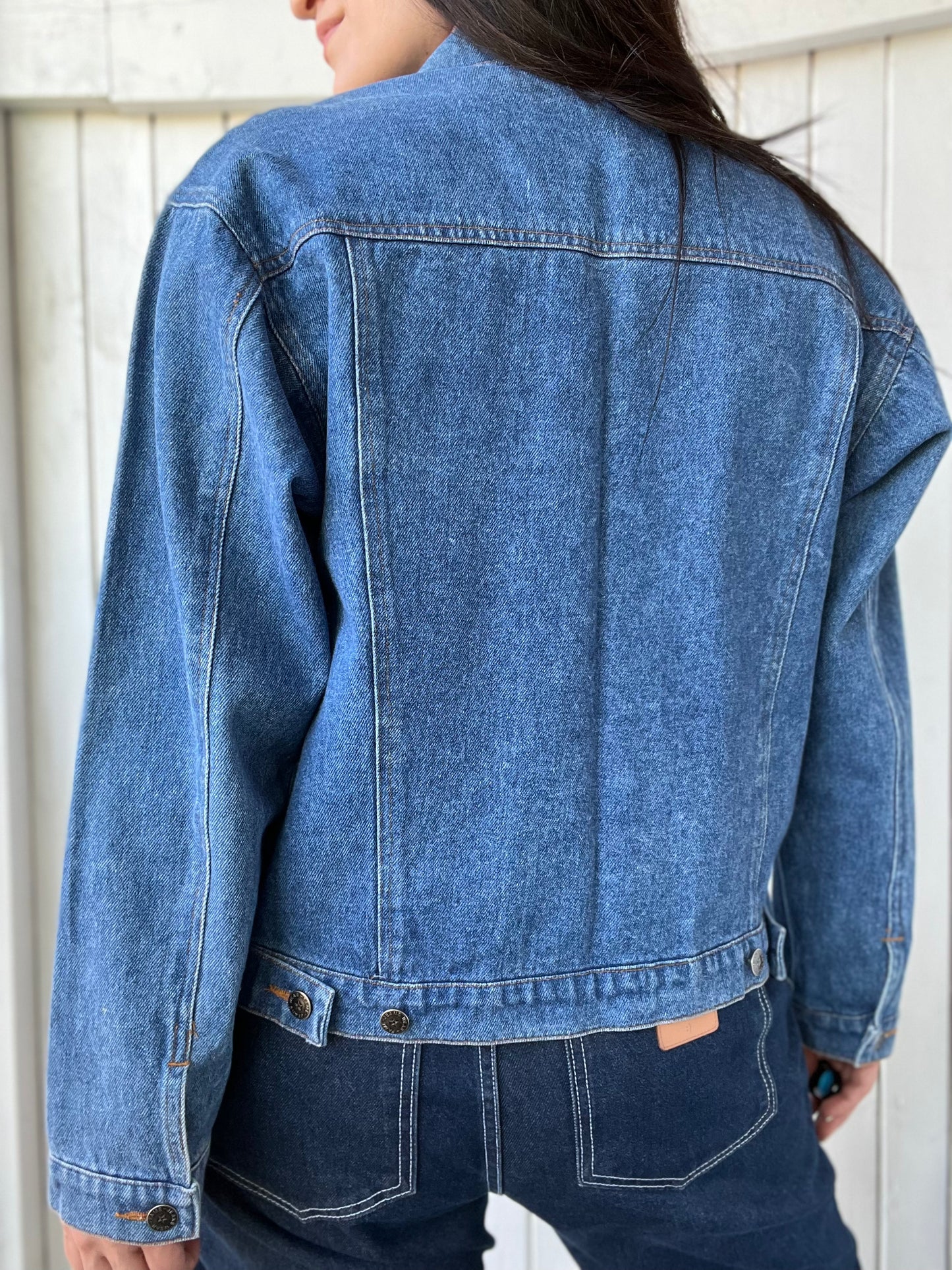 Patched Plaid Denim Jacket - Size M