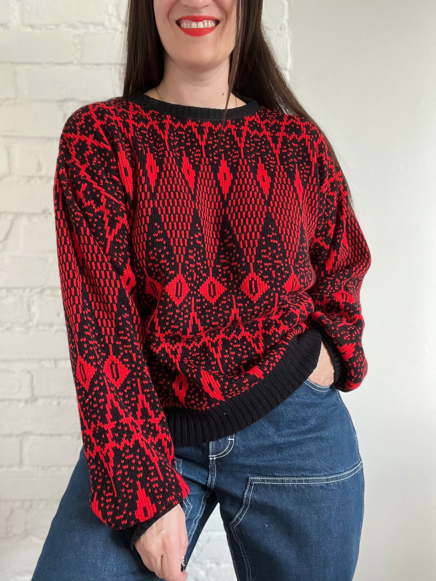 Black & Red Abstract Sweater - Size L/XL
