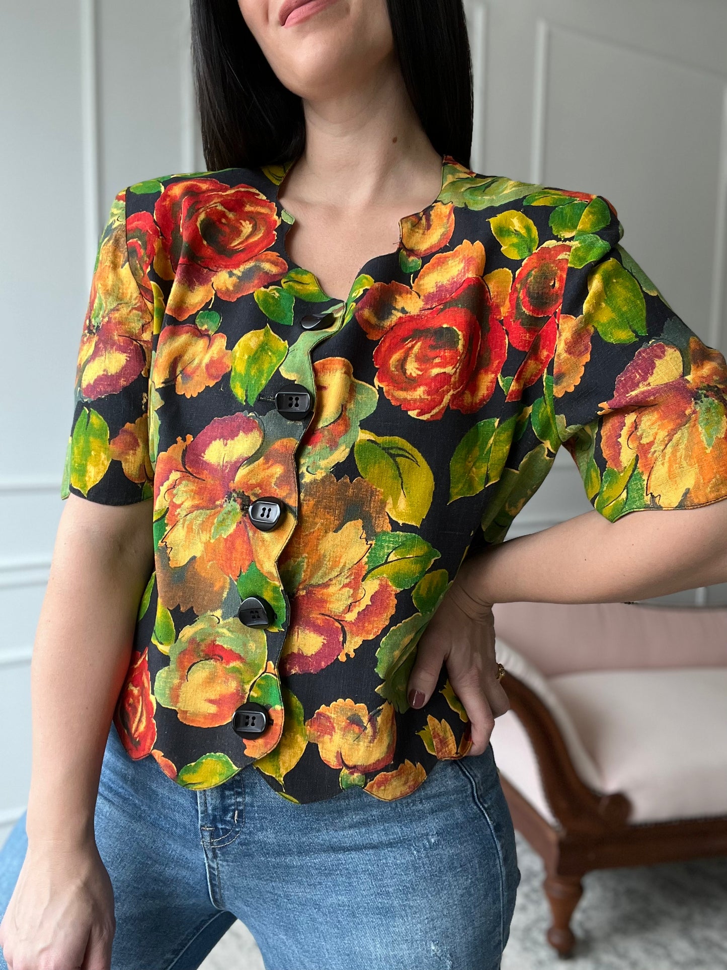 Linen Floral Top - Size XL