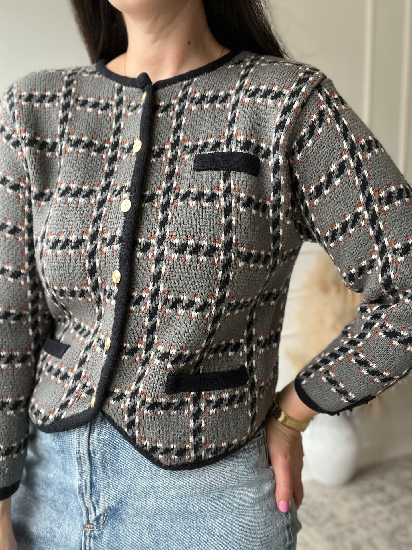 Plaid Vintage Knit Sweater - Size M
