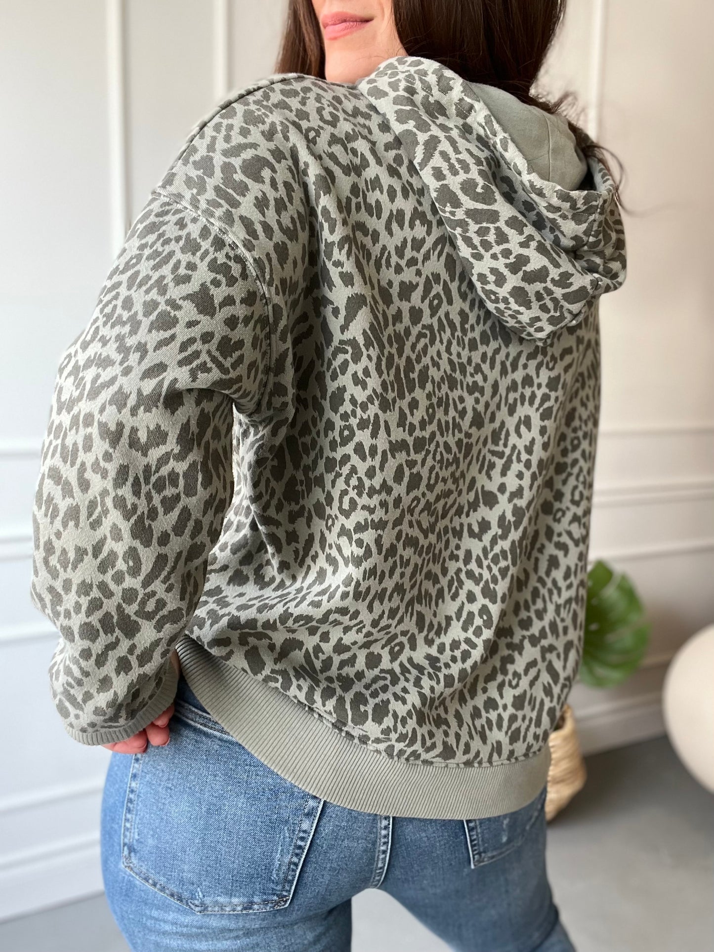 Olive Green Leopard Pullover - Size S/M
